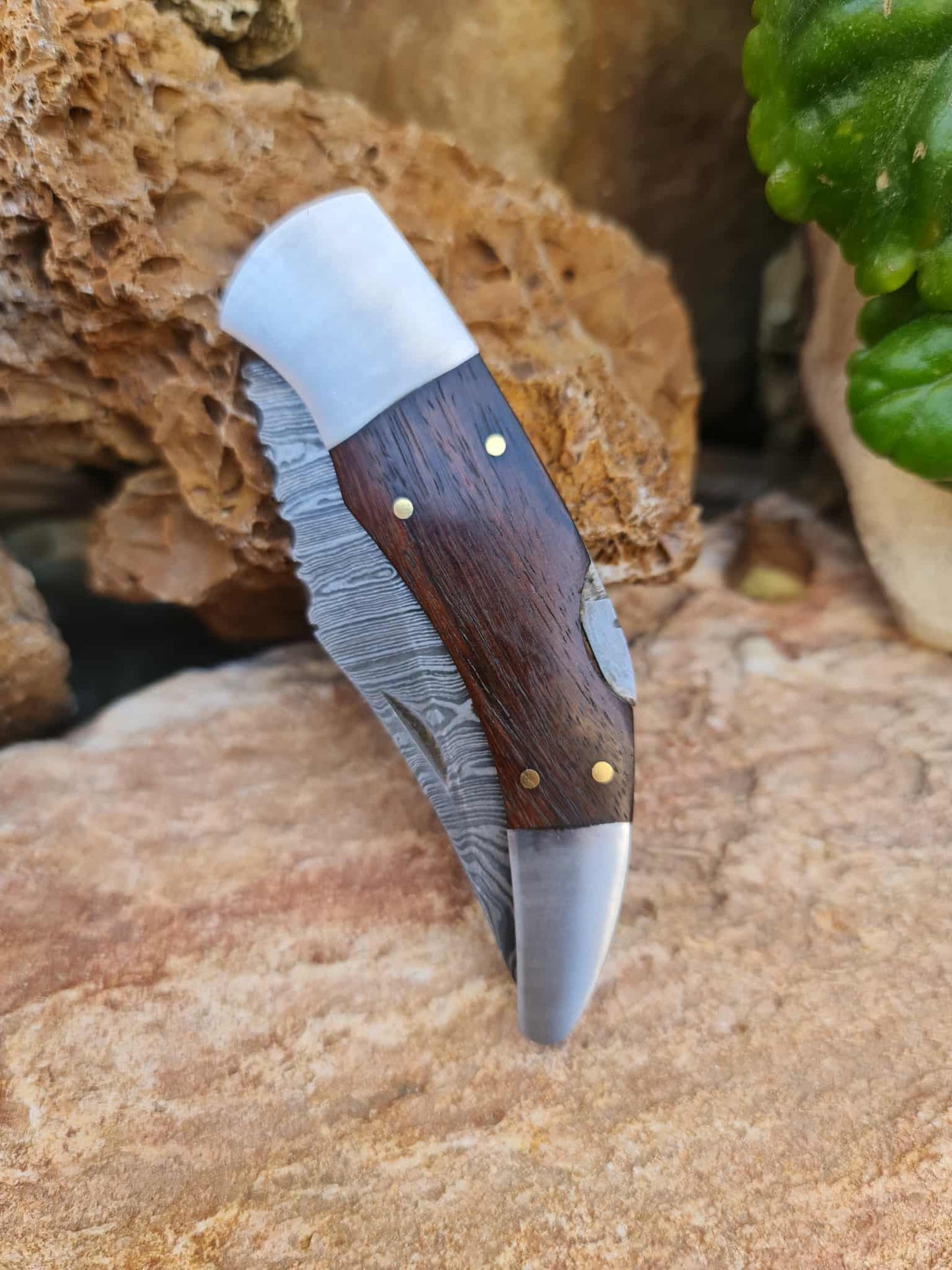 Handmade 20cm Pocket Knife with Damascus Steel - Walnut Wood & D2 Stainless Steel