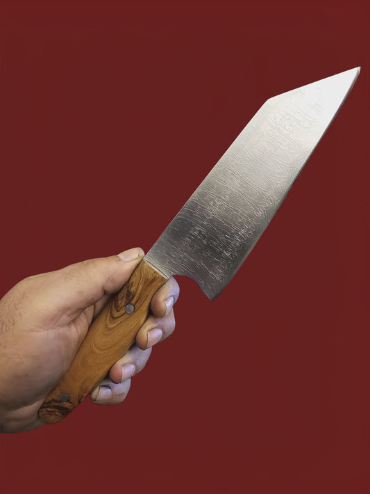 R034 Chef Knife - Stainless Damascus & Wood (Convex Edge)