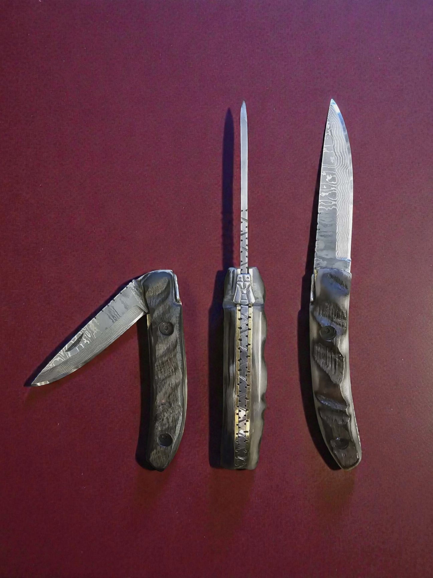 F091 - Χειροποίητο Laguiole de Poche από Δαμασκηνό ατσάλι νέας γενιάς (ανοξείδωτο) & κέρατο κριαριού