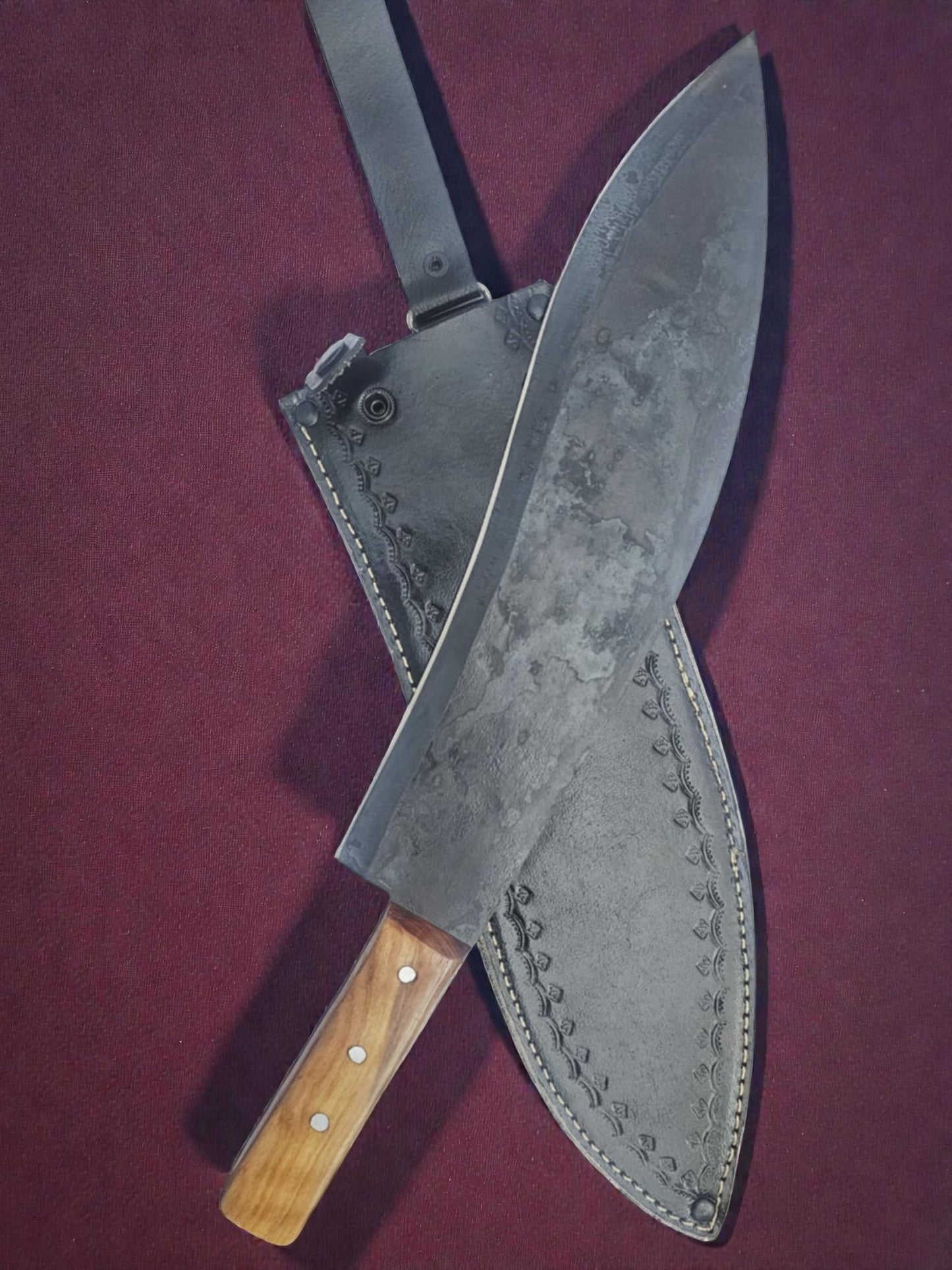 K003 - Χειροποίητη Traditional Ppala από Ανθρακούχο ατσάλι & Ξύλο ελιάς