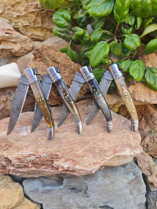 Handmade 22cm Laguiole Rustique with Damascus Steel - Ram Horn with D2 Stainless Steel