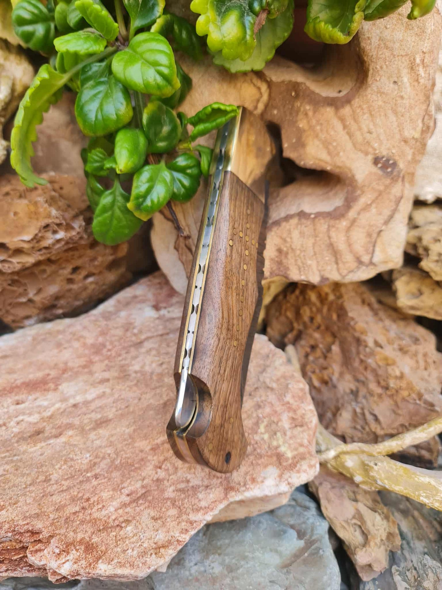 Handmade Tactical – 30cm Folding Knife with Damascus Steel - Walnut Wood & Brass