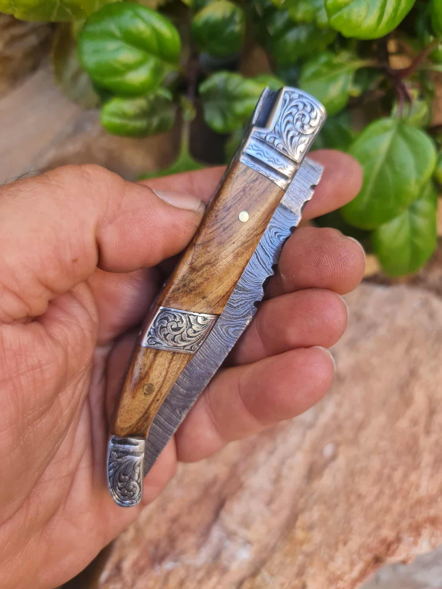 Handmade 22cm Laguiole Rustique with Damascus Steel - Olivewood & 420 Stainless Steel with Master Hand-Engraved