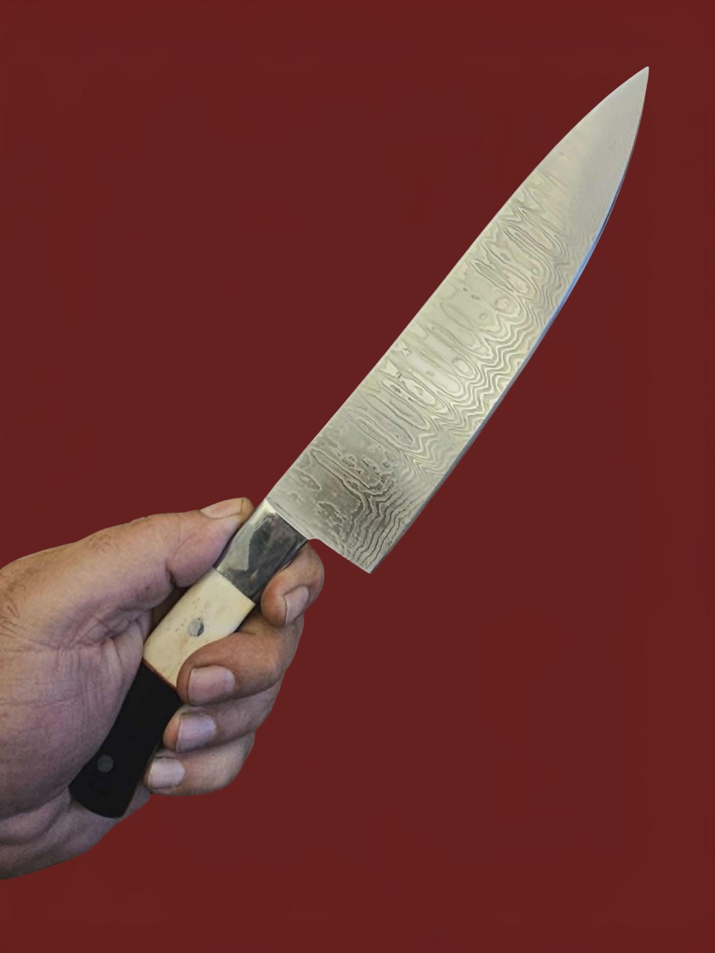 R040 Gyuto - Stainless Damascus - Bone & Horn