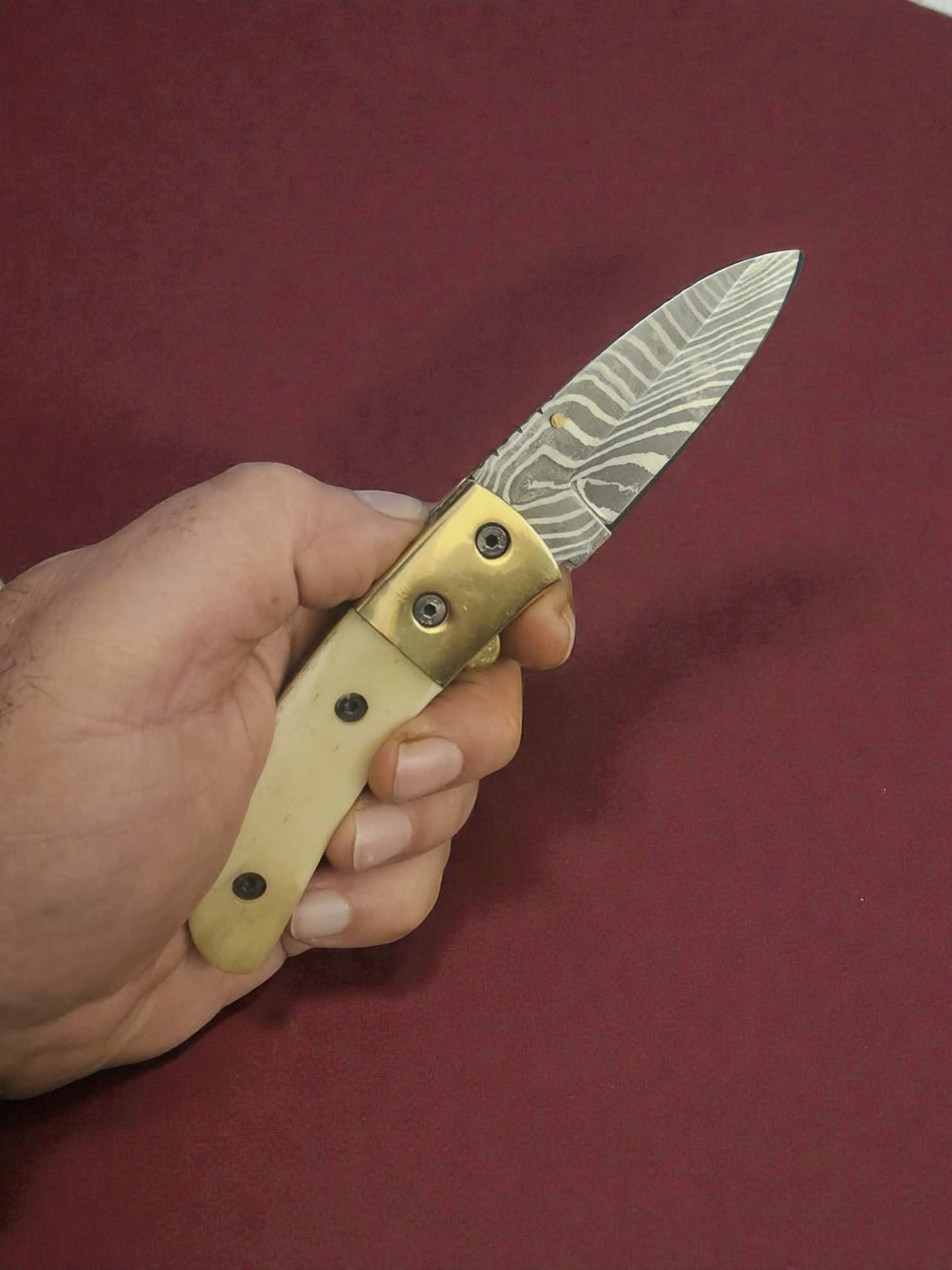 F046 - Χειροποίητο Stalwart EDC από Δαμασκηνό ατσάλι & Κόκκαλο καμήλας