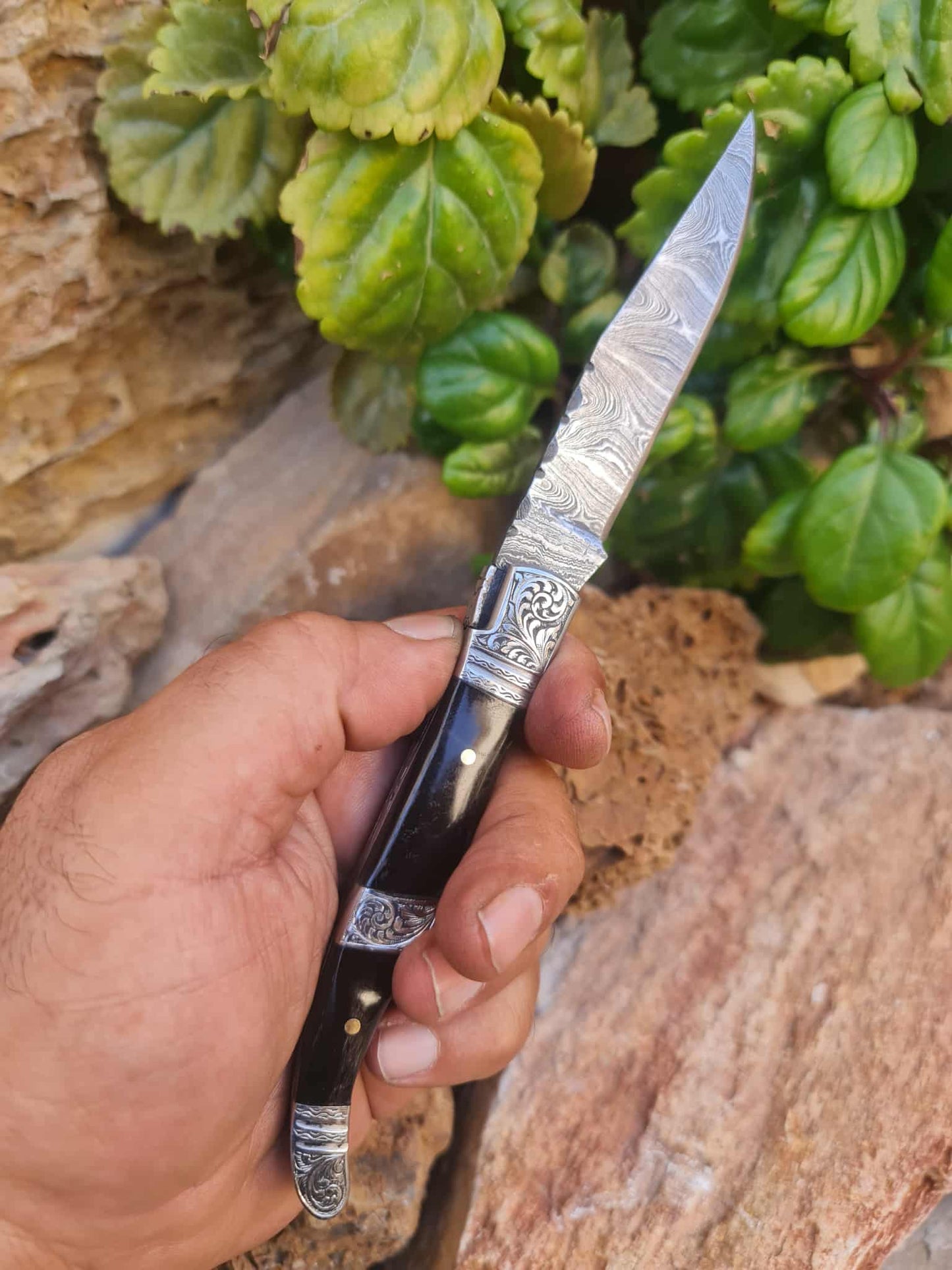 Handmade 22cm Laguiole Rustique with Damascus Steel - Buffalo Horn & 420 Stainless Steel with Master Hand-Engraved