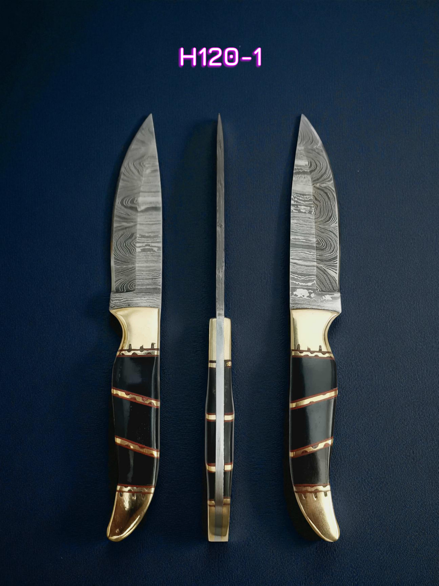 H120 Handmade Mini Hunting Knife - Damascus Steel & Buffalo Horn