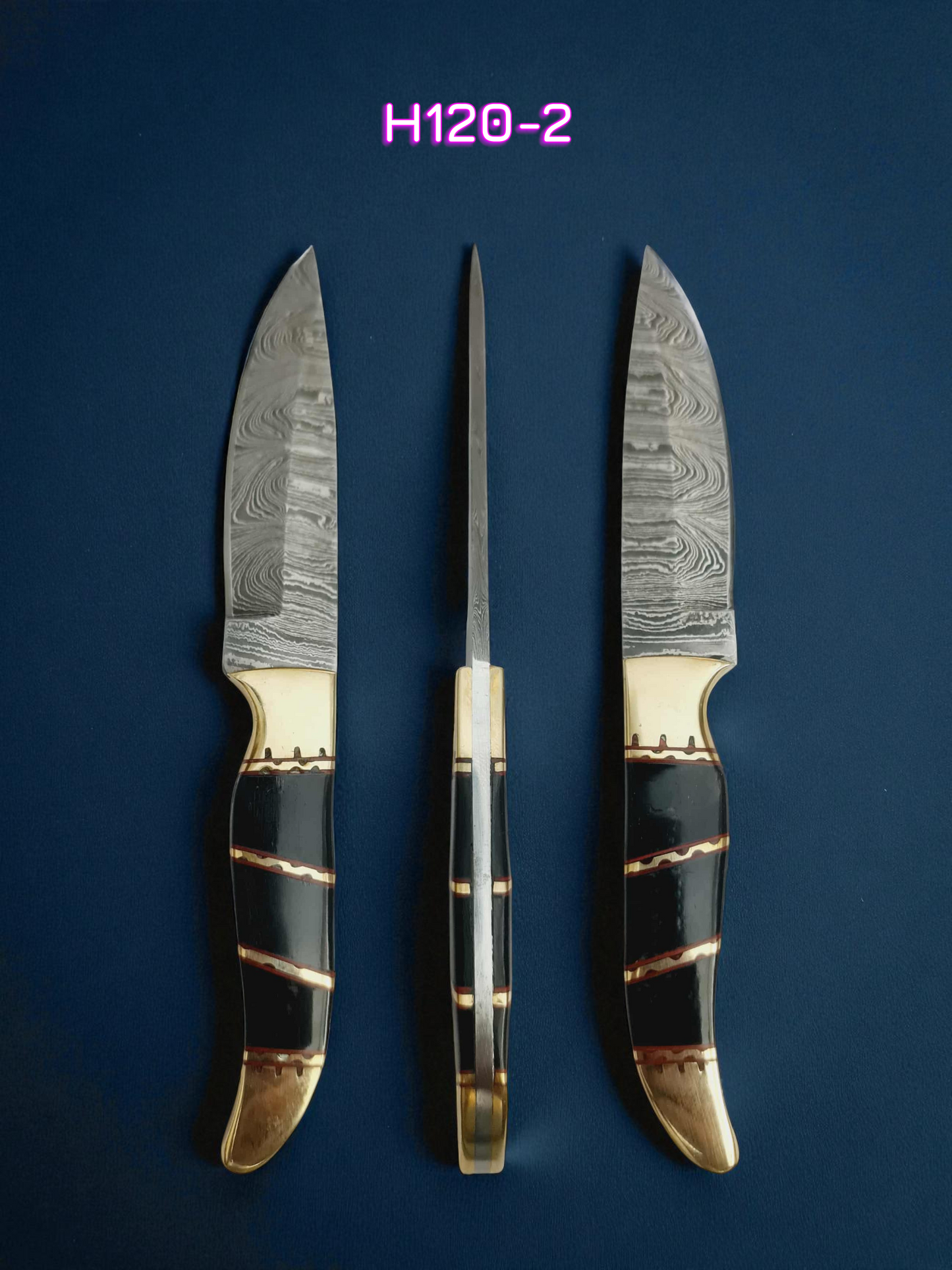 H120 Handmade Mini Hunting Knife - Damascus Steel & Buffalo Horn