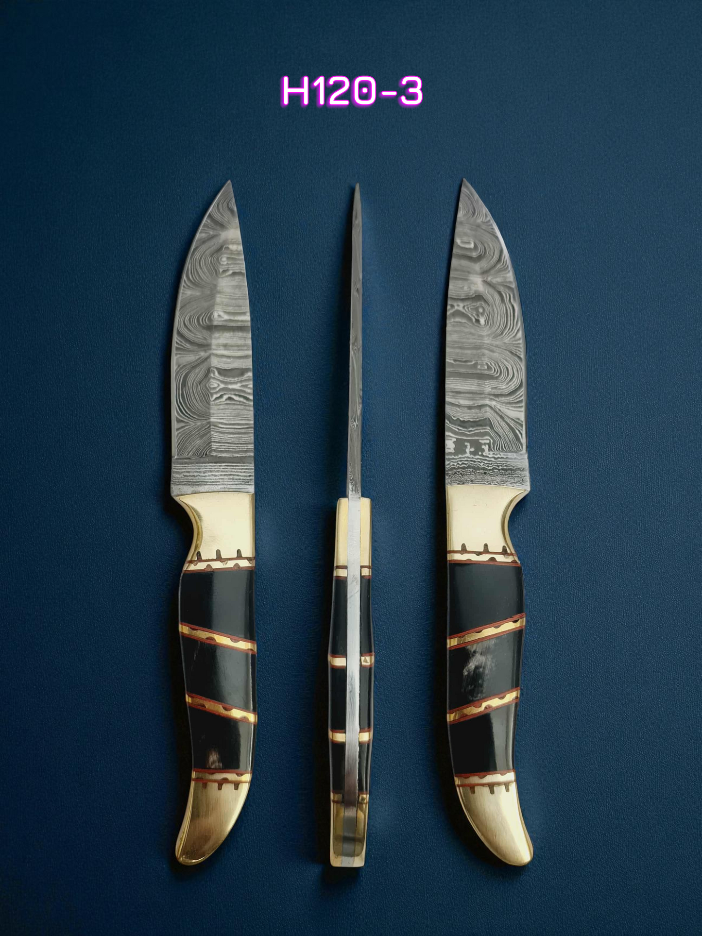 H120 Handmade Mini Hunting Knife - Damascus Steel & Buffalo Horn