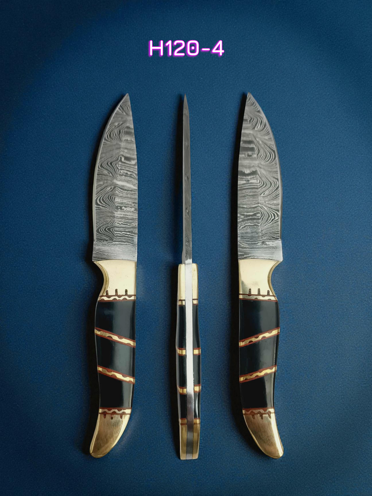 H120 Handmade Mini Hunting Knife - Damascus Steel & Buffalo Horn