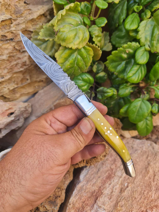 Handmade 22cm Laguiole Rustique with Damascus Steel - Stabilized Camel Bone with D2 Stainless Steel