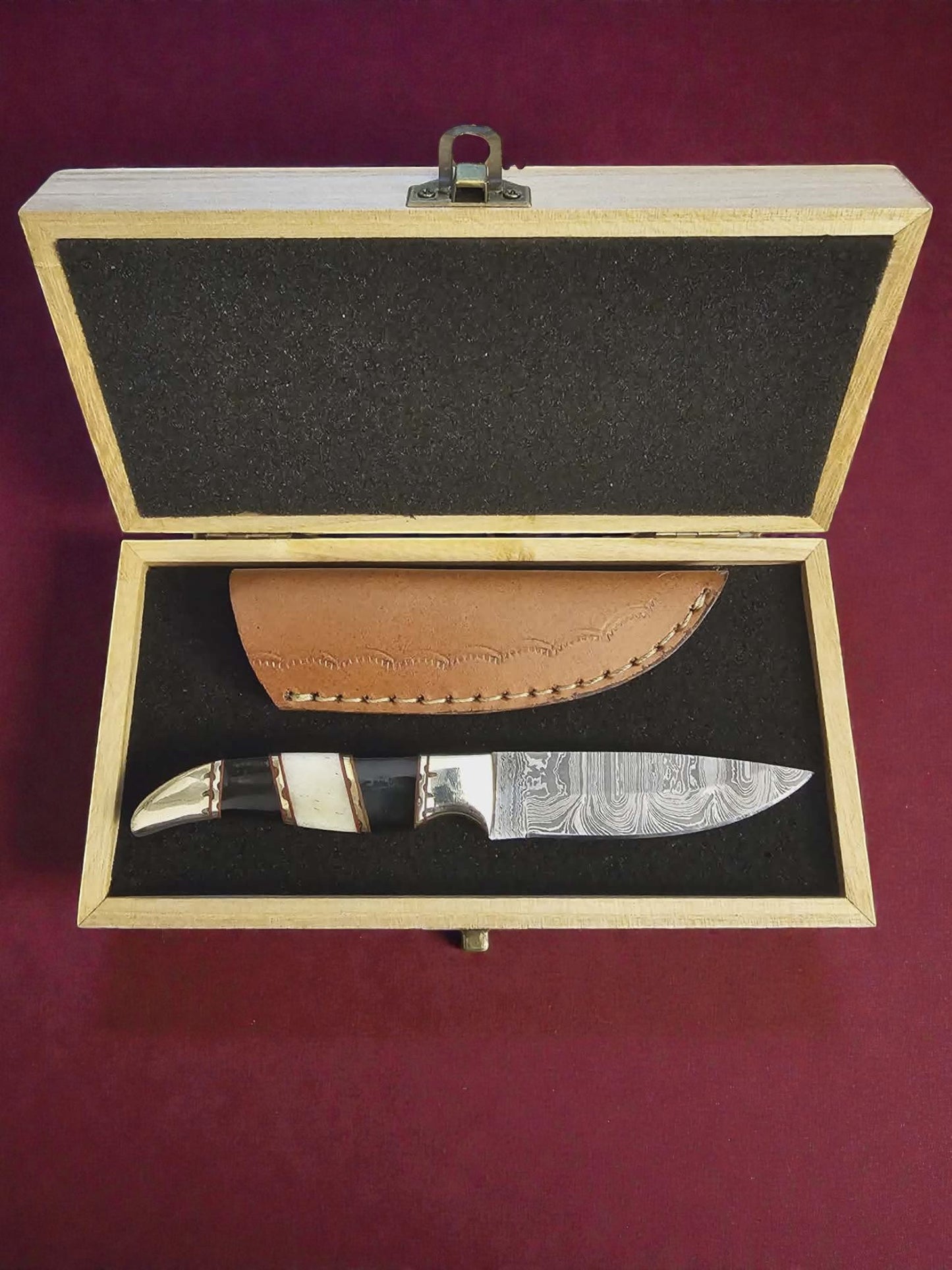 R018 - Χειροποίητο Mini Hunting Knife από Δαμασκηνό ατσάλι - Κέρατο βούβαλου & κόκκαλο καμήλας