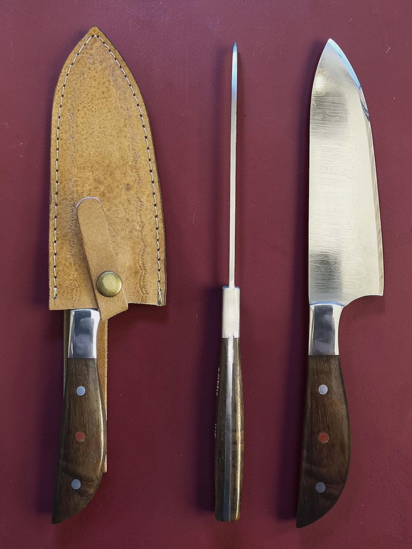 R022 Chef Knife - Stainless Damascus & Wood (Convex Edge)