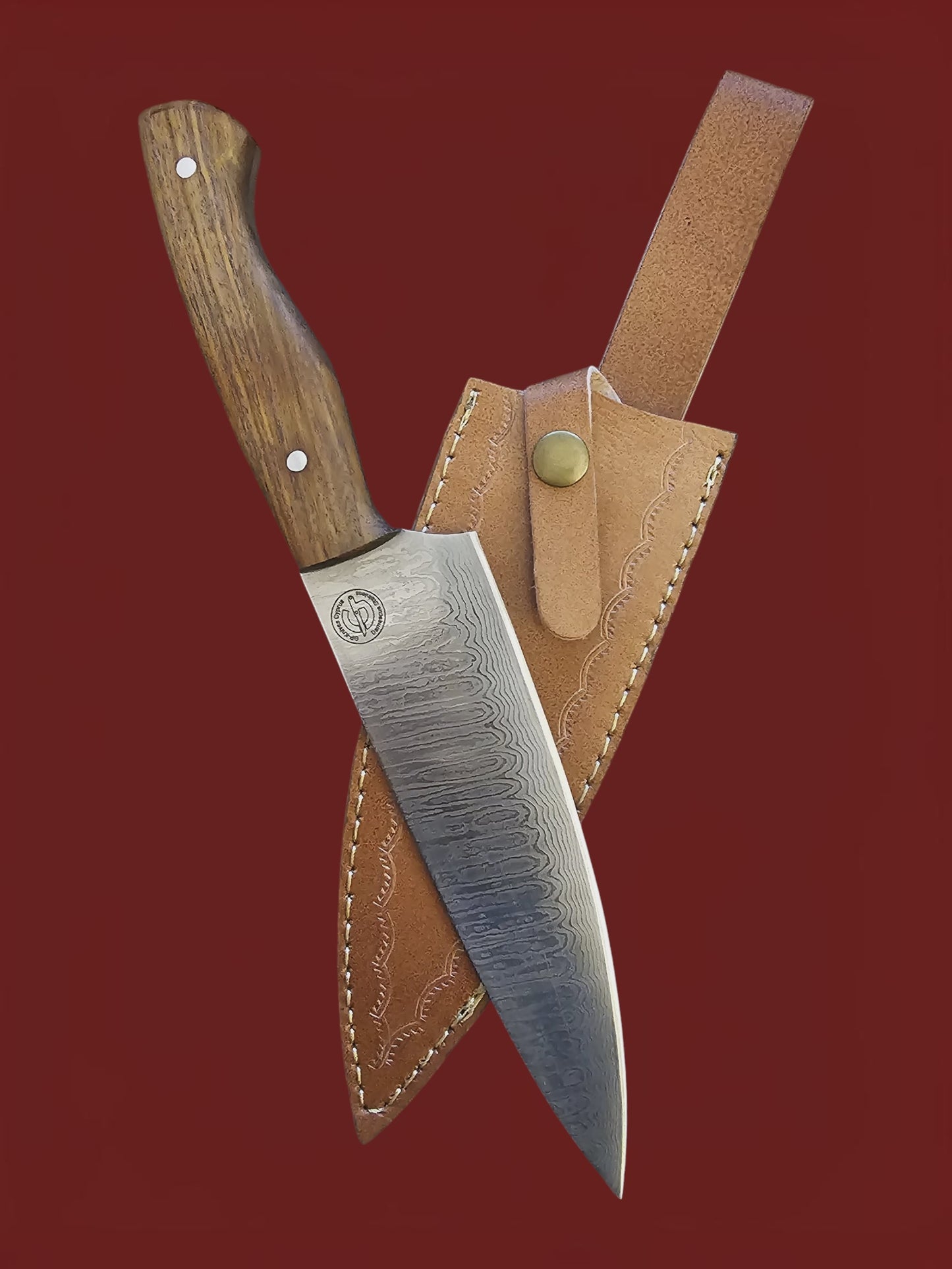 R037 Classic European Chef Knife - Stainless Damascus & Wood