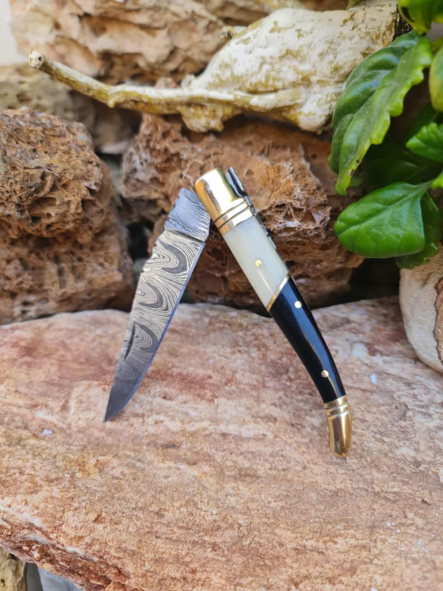 Handmade 22cm Laguiole Classique with Damascus Steel - Camel Bone - Buffalo Horn & Brass
