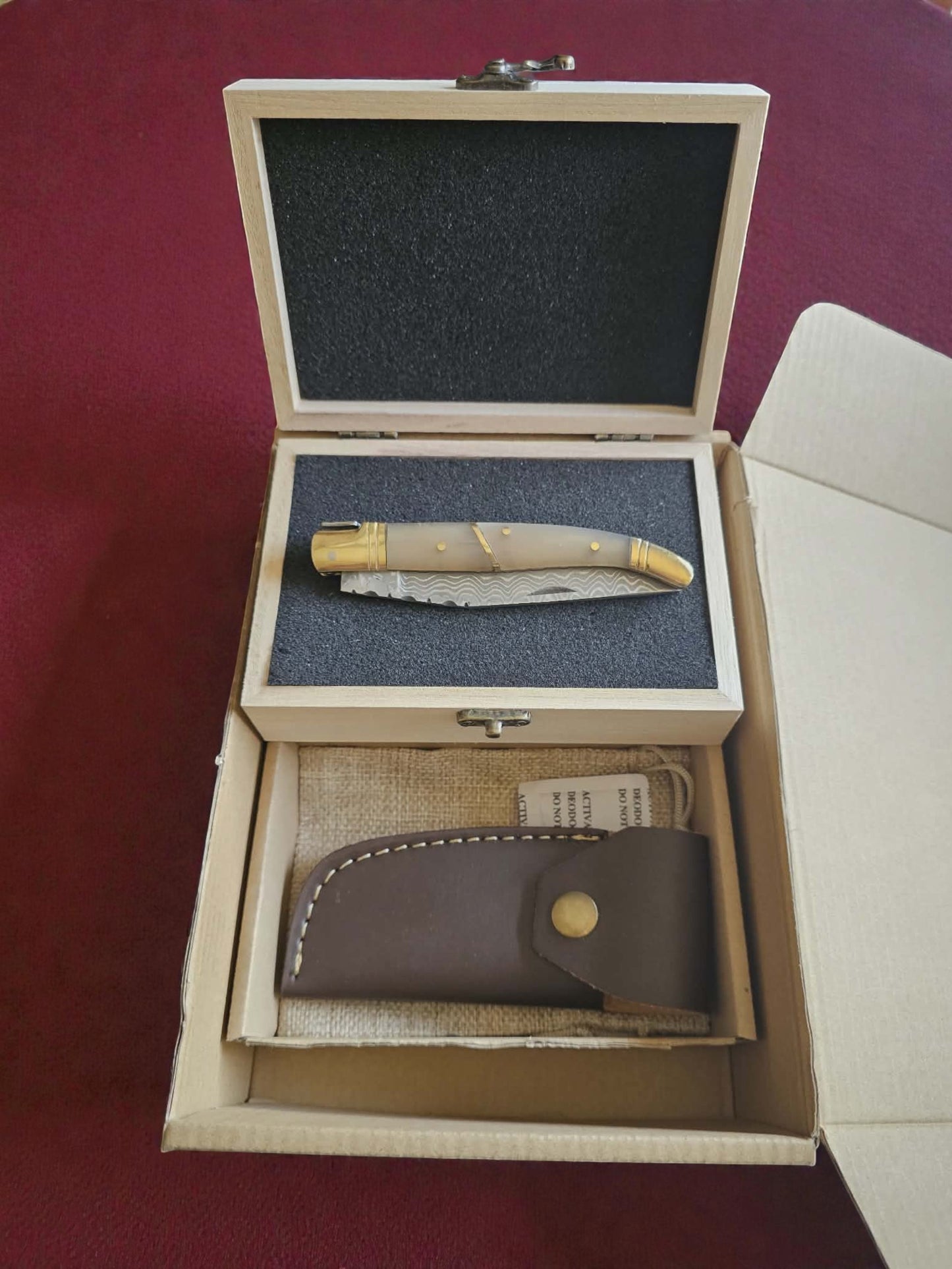 F032 - Χειροποίητο Laguiole Classique από Δαμασκηνό ατσάλι νέας γενιάς (ανοξείδωτο) & Αφρικανικό κέρατο βούβαλου