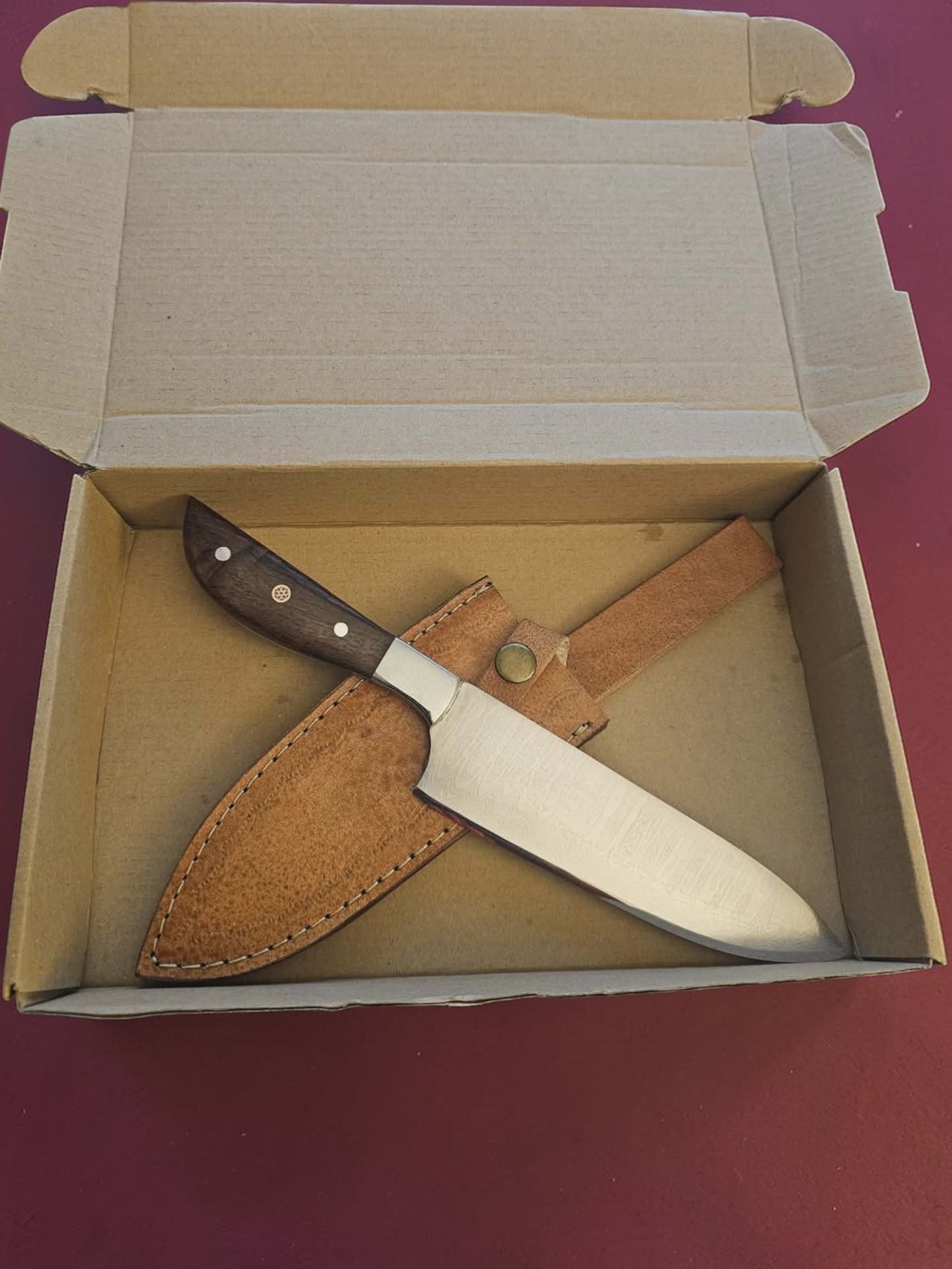 R022 Chef Knife - Stainless Damascus & Wood (Convex Edge)