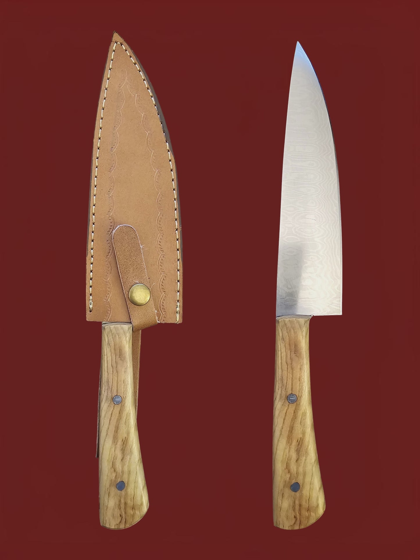 R035 Grand Chef Knife - Stainless Damascus & Wood