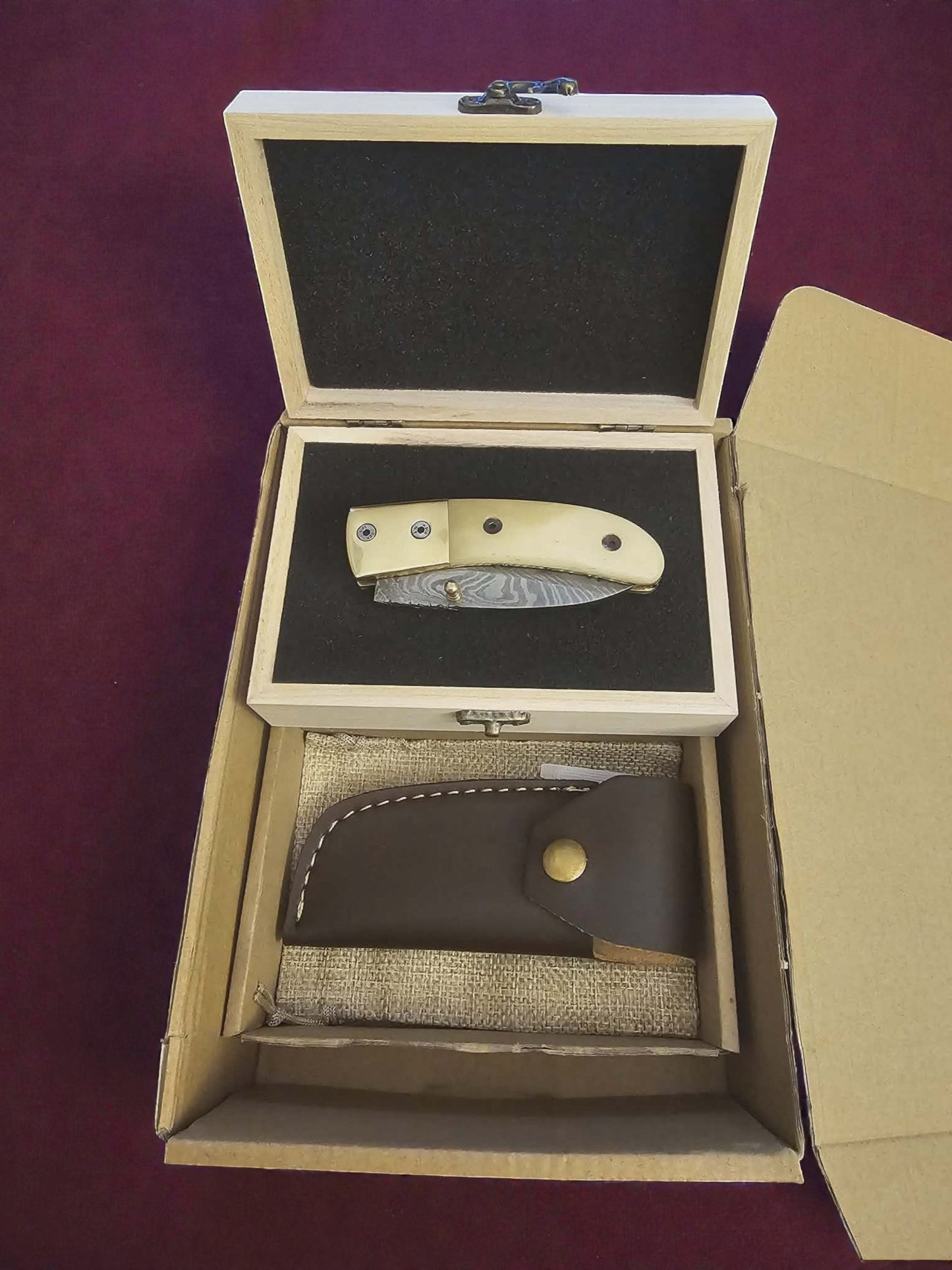 F046 - Χειροποίητο Stalwart EDC από Δαμασκηνό ατσάλι & Κόκκαλο καμήλας