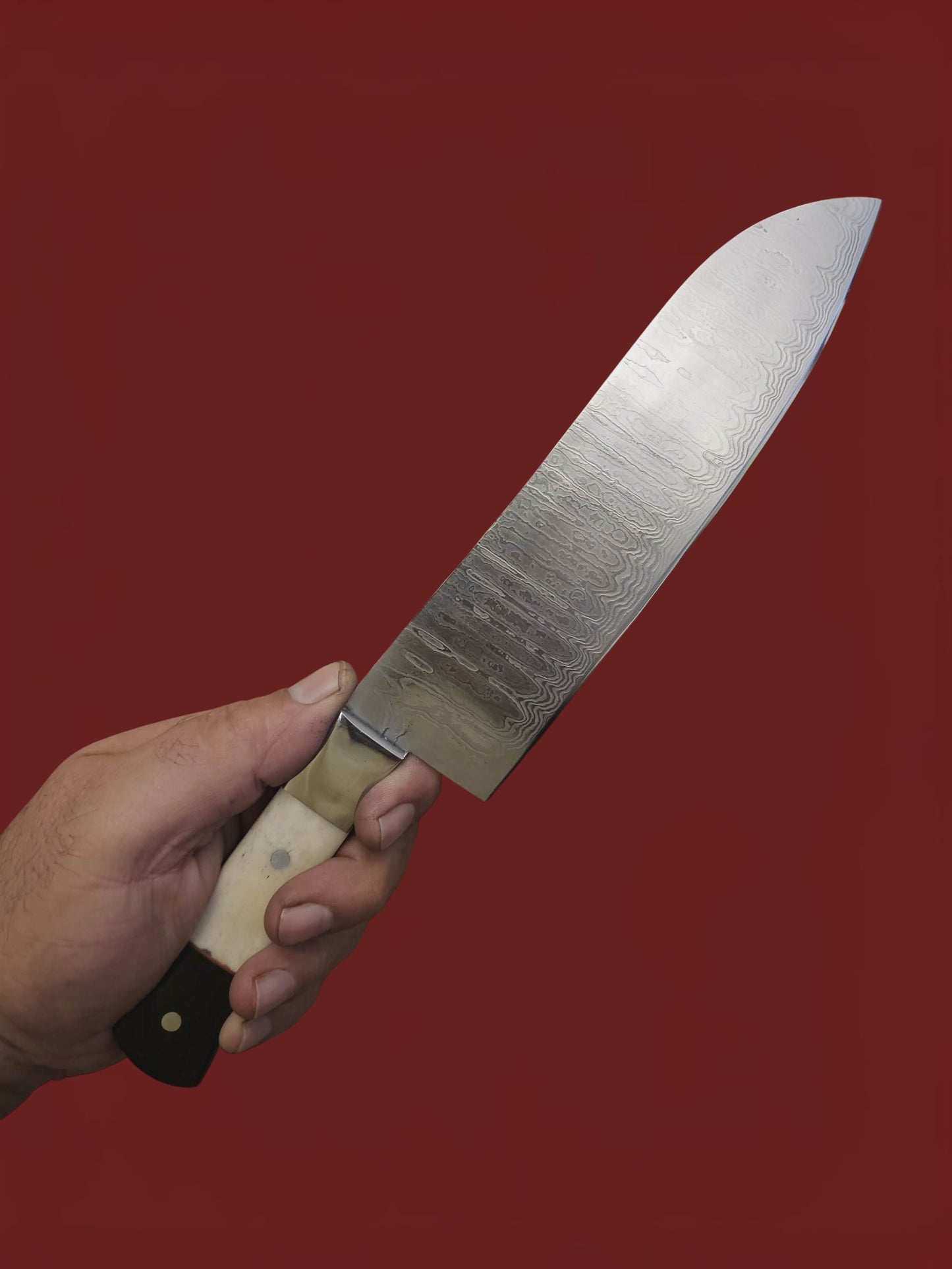 R042 Santoku - Stainless Damascus - Bone & Horn
