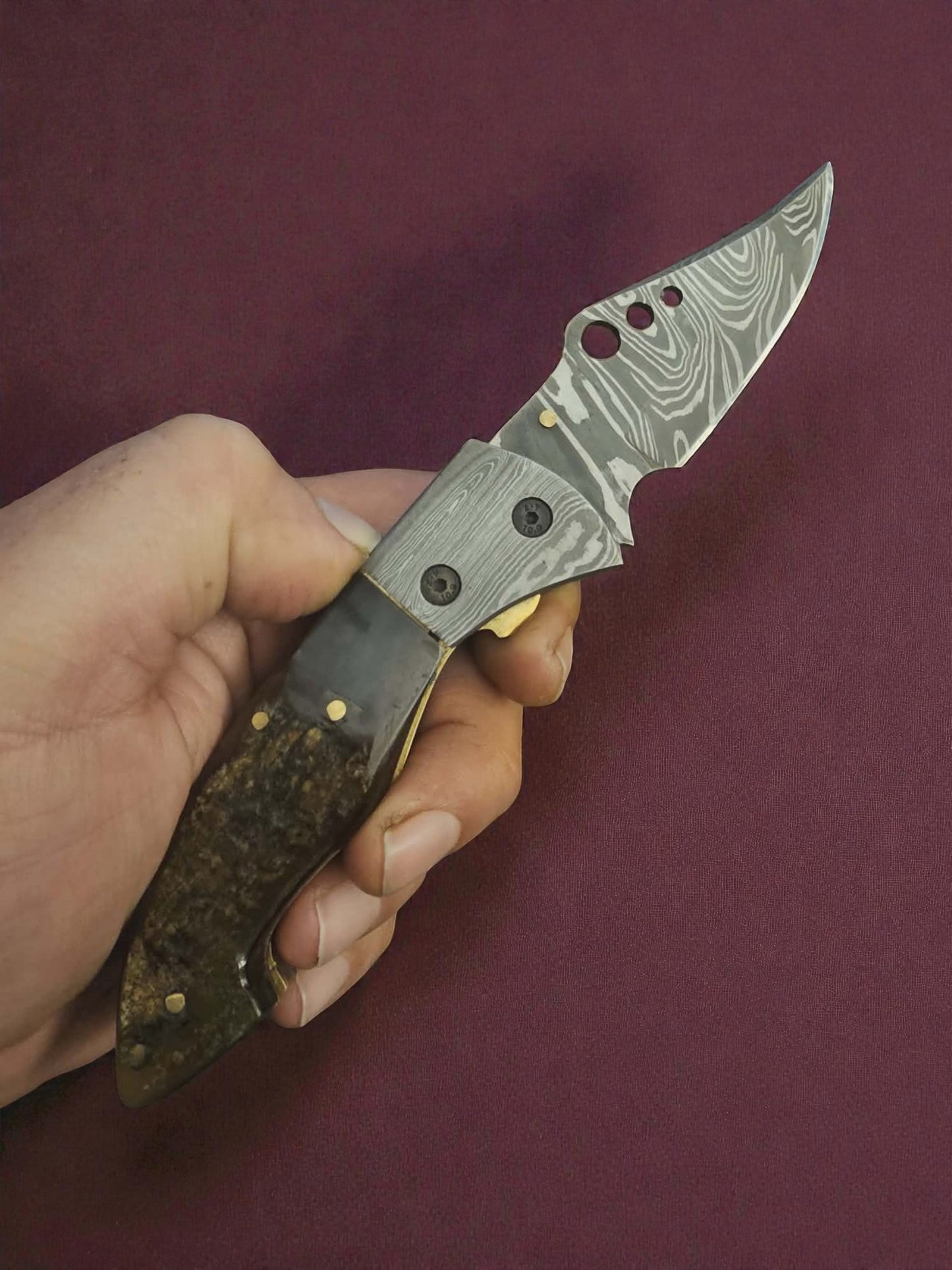 F052 - Χειροποίητο Stalwart EDC από Δαμασκηνό ατσάλι & Κέρατο άγριου κριαριού