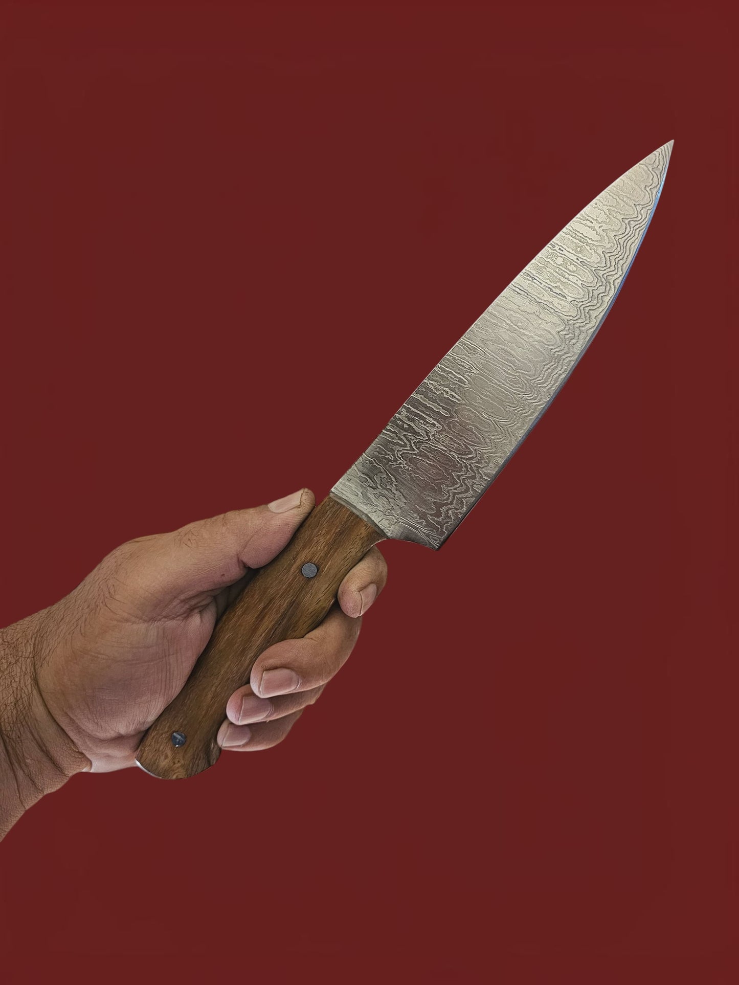 R037 Classic European Chef Knife - Stainless Damascus & Wood