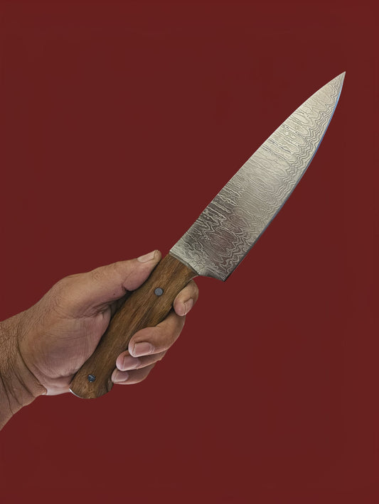 R037 Classic European Chef Knife - Stainless Damascus & Wood