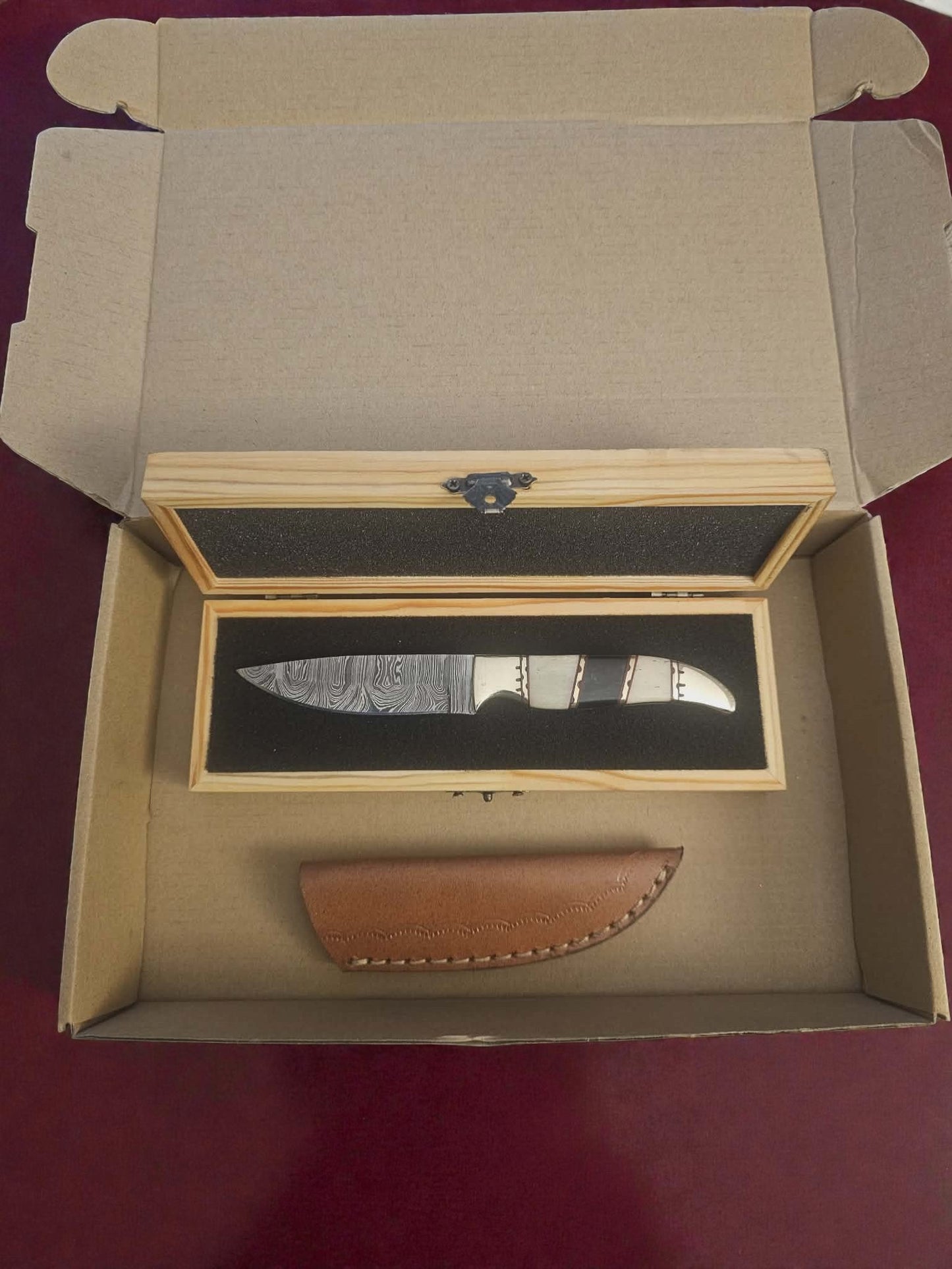 R019 - Χειροποίητο Mini Hunting Knife από Δαμασκηνό ατσάλι - Κόκκαλο καμήλας & κέρατο βούβαλου