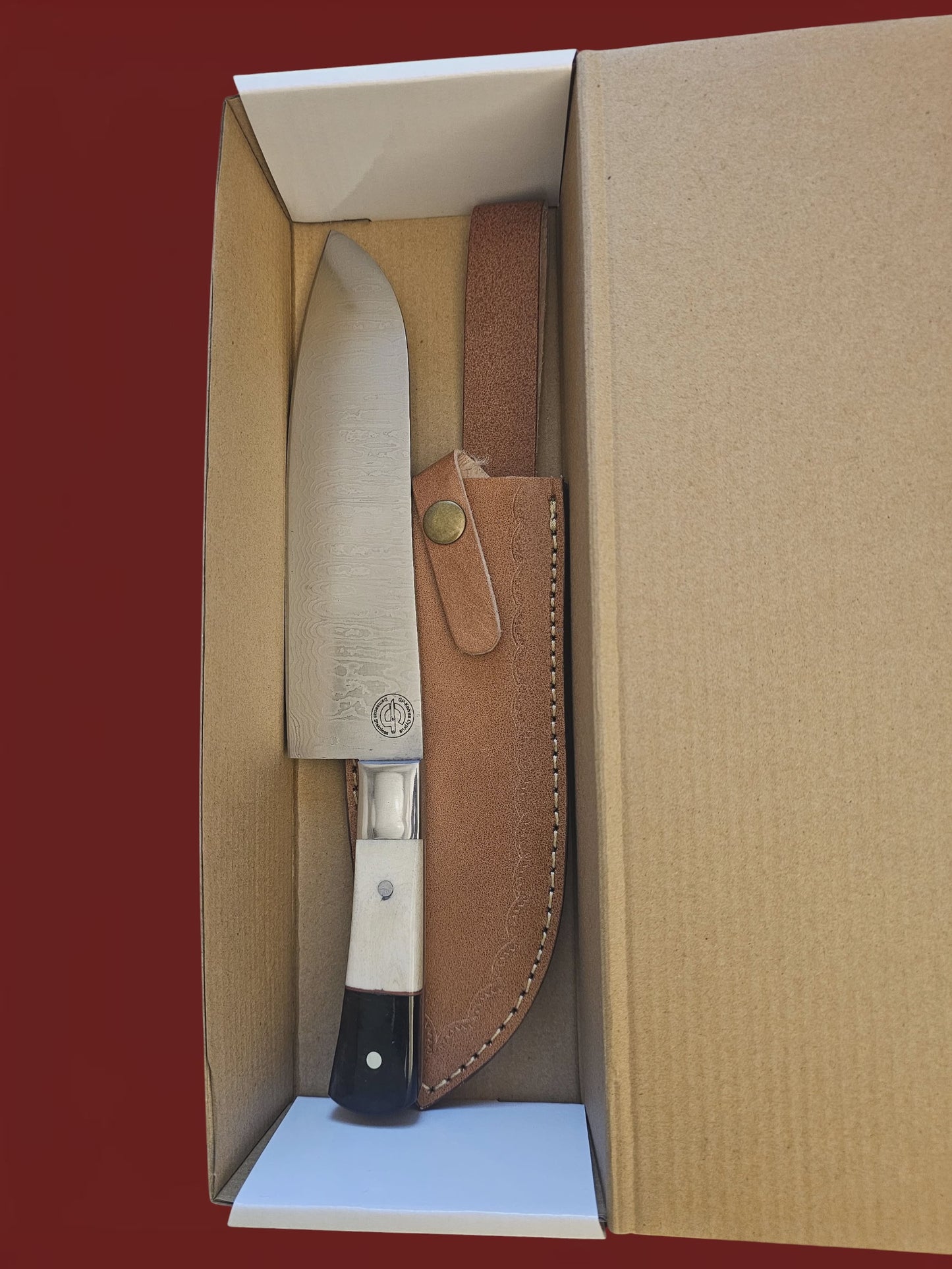 R042 Santoku - Stainless Damascus - Bone & Horn