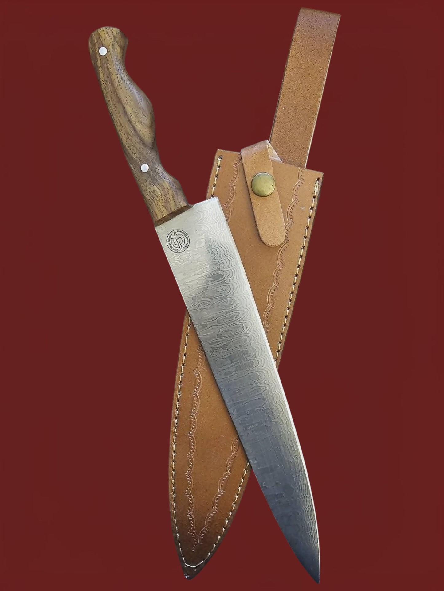R045 Professional Chef Knife - Stainless Damascus & Wood