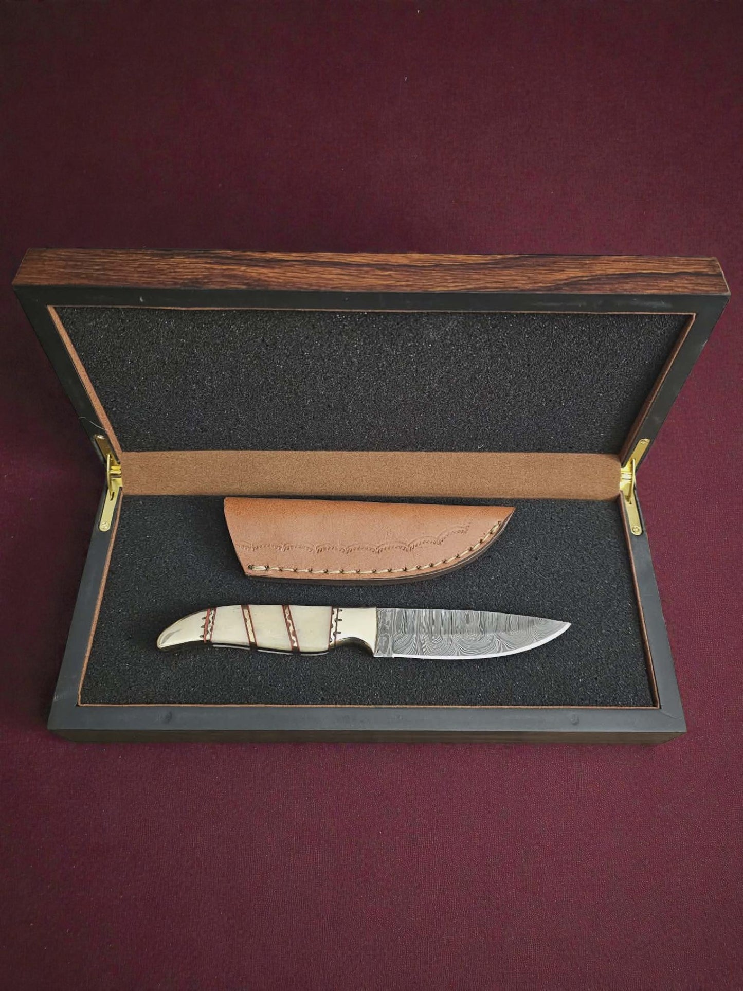 R017 - Χειροποίητο Mini Hunting Knife από Δαμασκηνό ατσάλι & Κόκκαλο καμήλας