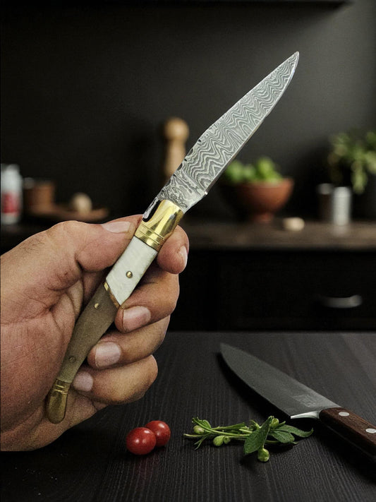 A168 Handmade Laguiole Classique - New-Gen Damascus Steel & African Buffalo Horn with Highlights