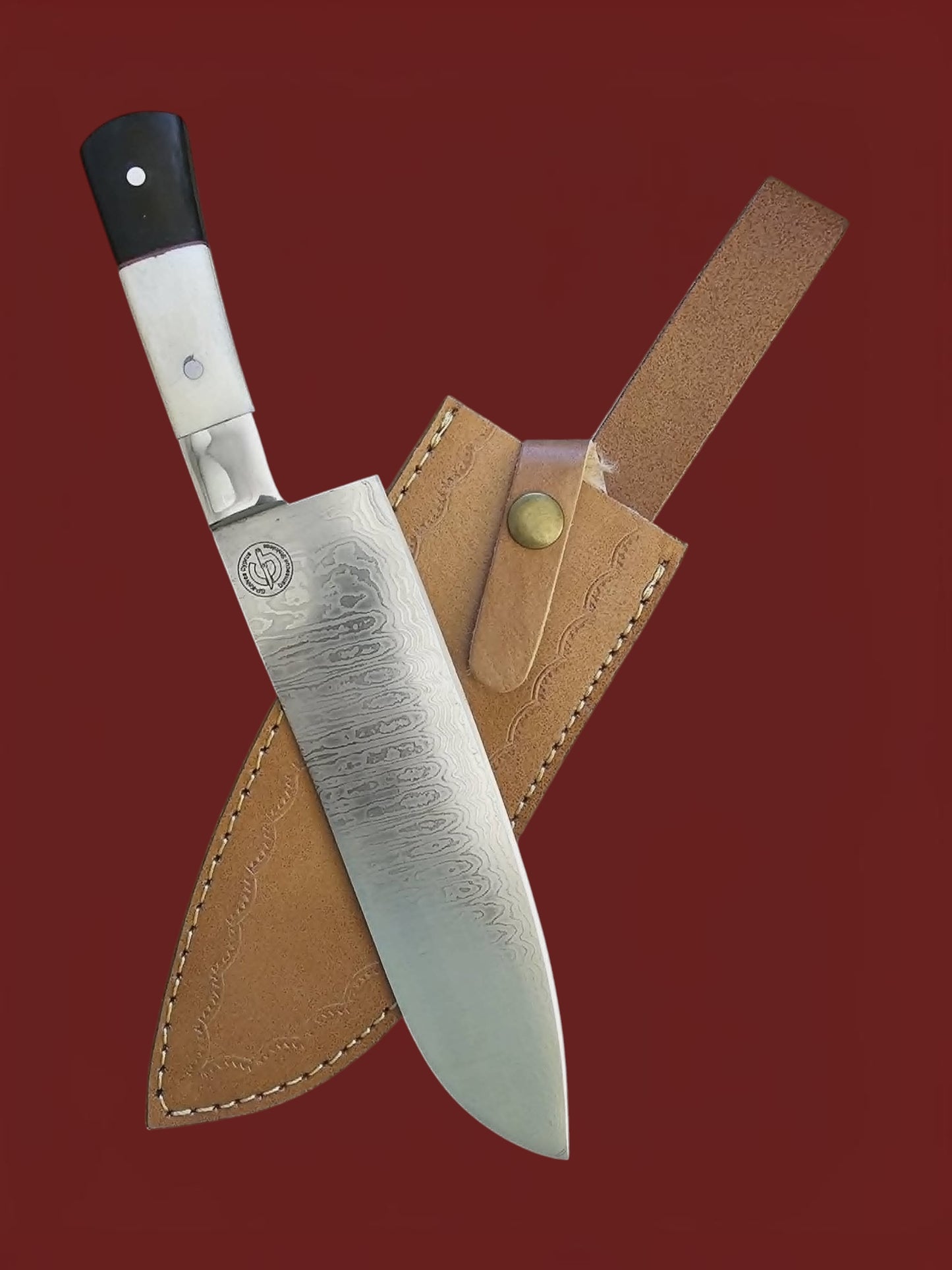 R042 Santoku - Stainless Damascus - Bone & Horn
