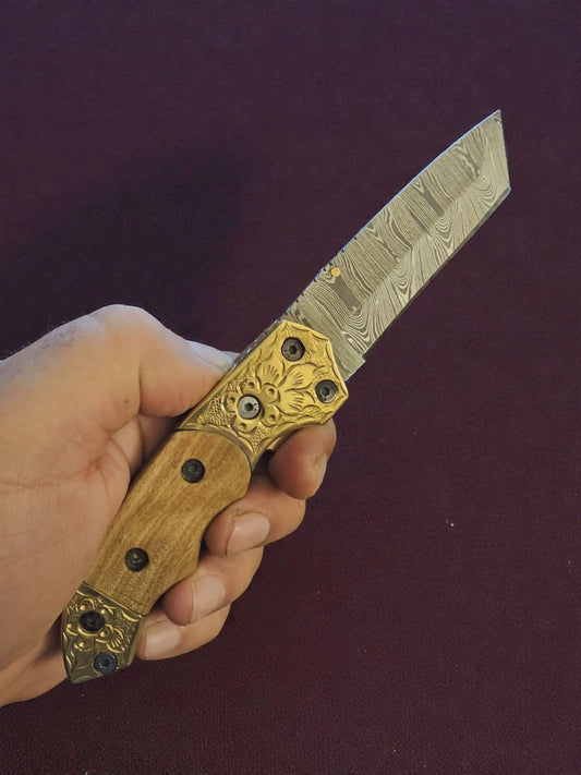 F063 - Χειροποίητο Tanto-EDC από Δαμασκηνό ατσάλι & Ξύλο ελιάς