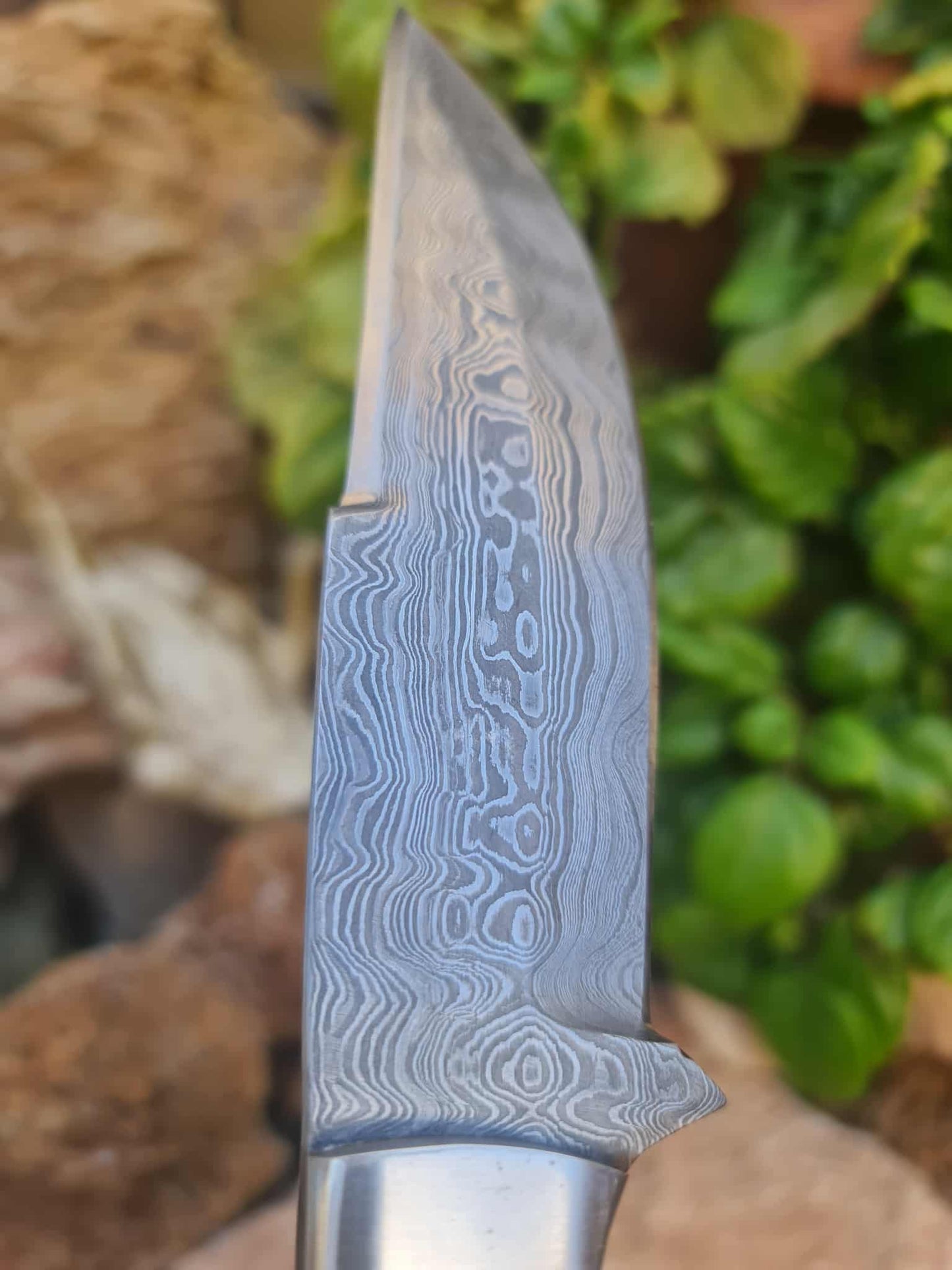 Handmade 24cm Hunting Knife with Raindrop Damascus Steel - Walnut wood & D2 Stainless Steel