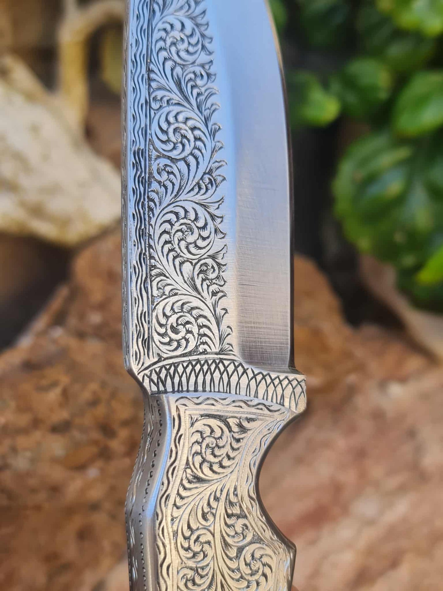 Handmade 23cm Exclusive Hunting Knife with Stainless Steel with Master Hand-Engraved & Exotic Hardwood