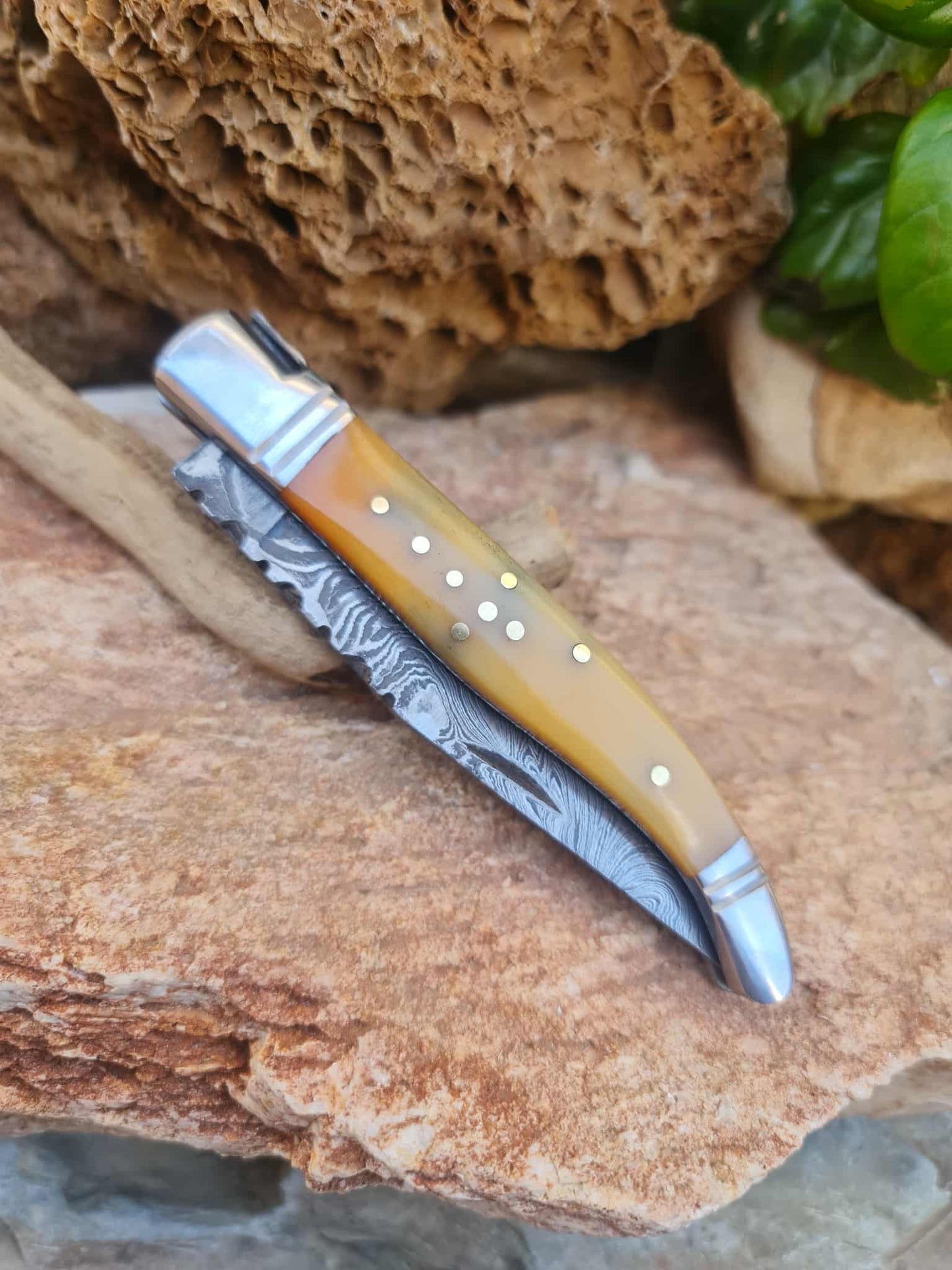 Handmade 22cm Laguiole Rustique with Damascus Steel - Stabilized Camel Bone with D2 Stainless Steel