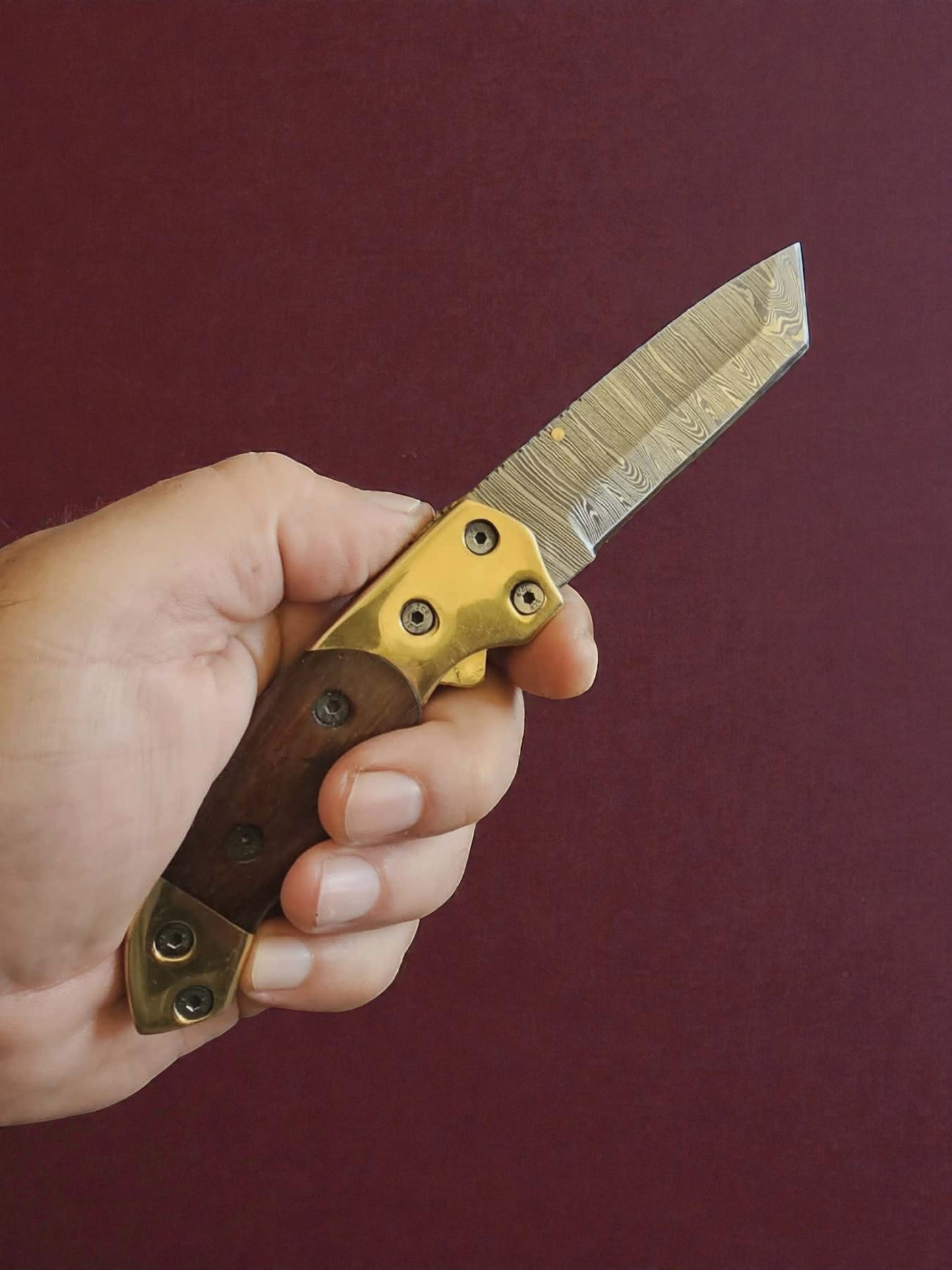 F056 - Χειροποίητο Tanto-EDC από Δαμασκηνό ατσάλι & Ξύλο καρυδιάς