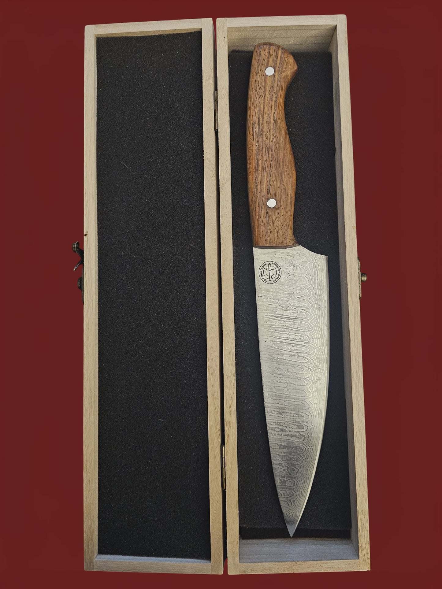R037 Classic European Chef Knife - Stainless Damascus & Wood