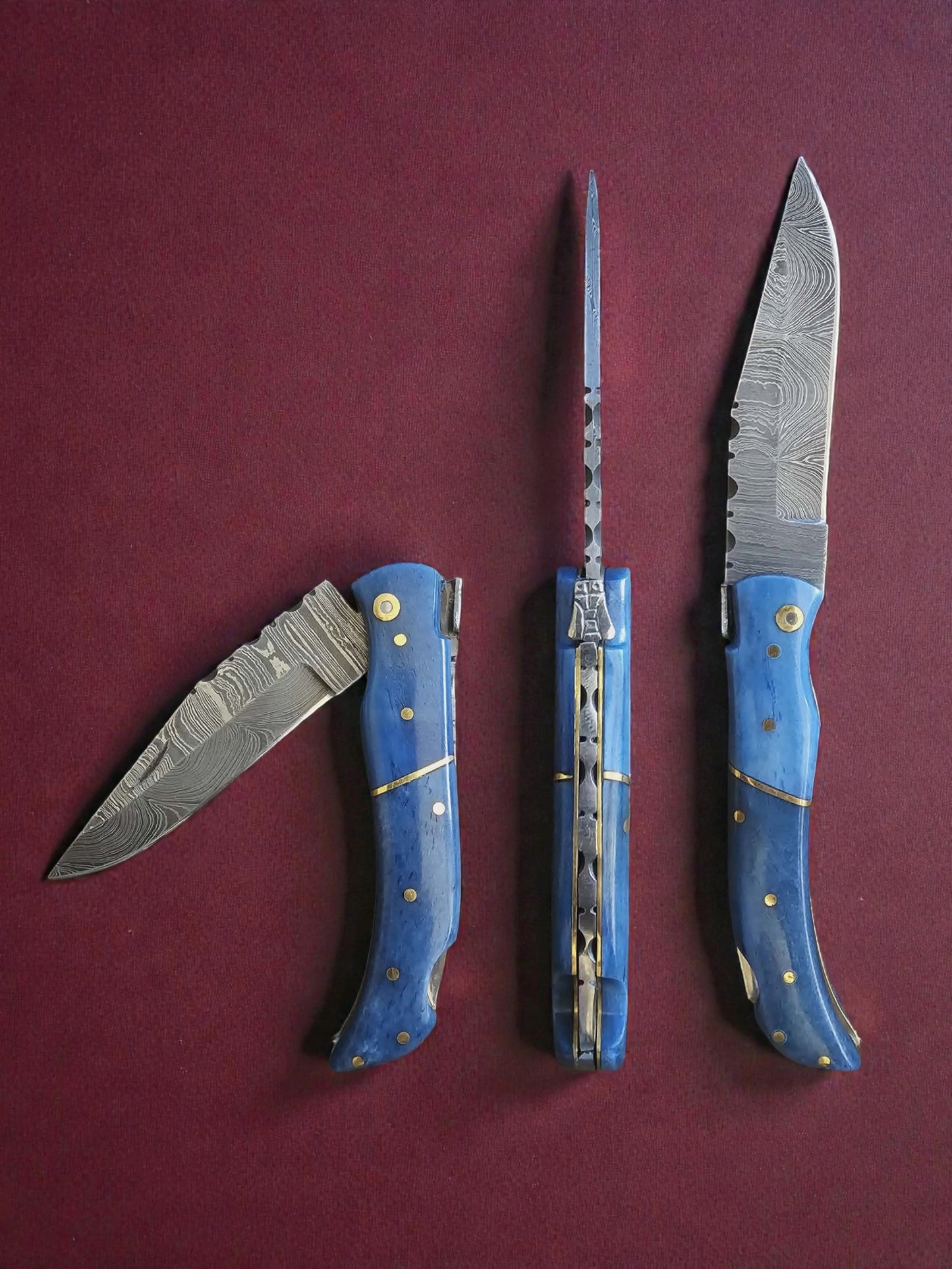 F040 - Χειροποίητο Laguiole Élite από Δαμασκηνό ατσάλι & Κόκκαλο καμήλας σταθεροποιημένο σε ρητίνη