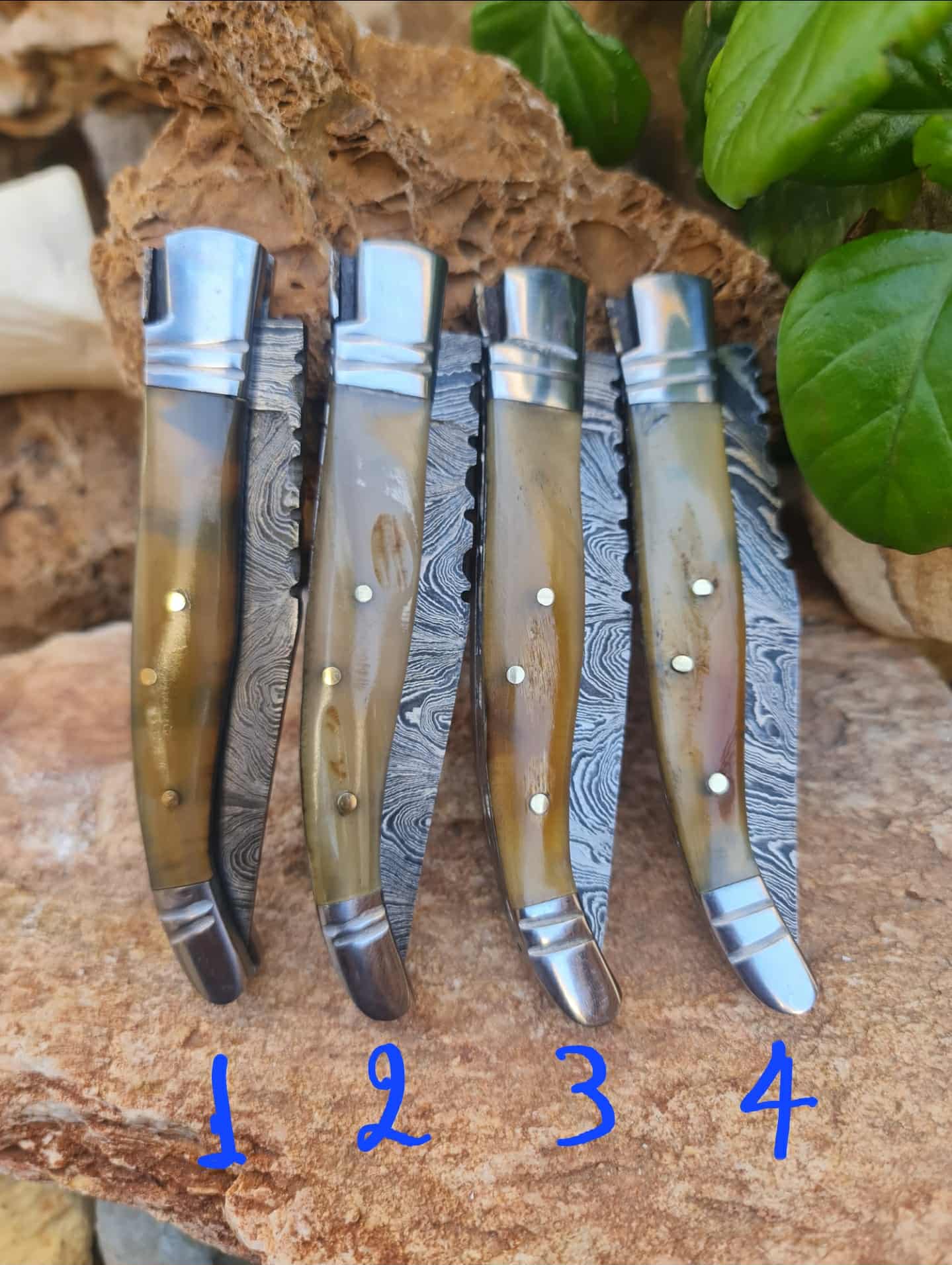 Handmade 22cm Laguiole Rustique with Damascus Steel - Ram Horn with D2 Stainless Steel