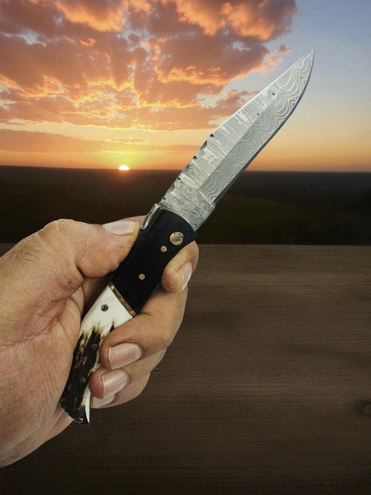 A163 Handmade Laguiole Élite - New-Gen Damascus Steel - Buffalo Horn & Red Deer Antler