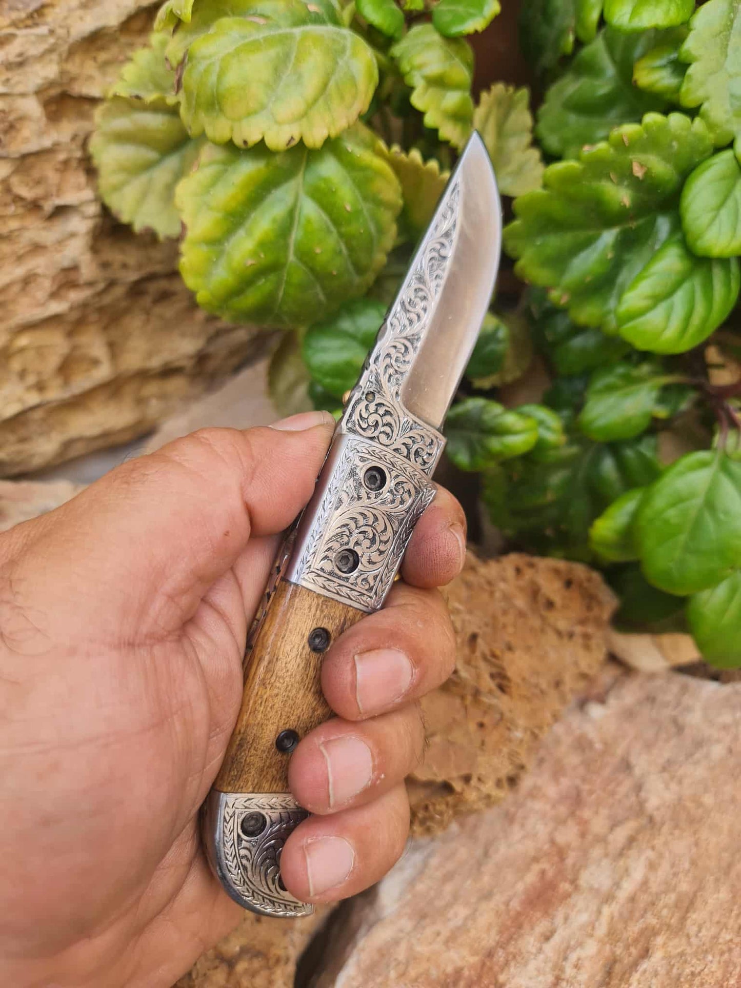 Handmade Limited Edition with Serial Number 18cm Knife with 420 Stainless Steel with Master Hand-Engraved & Olivewood