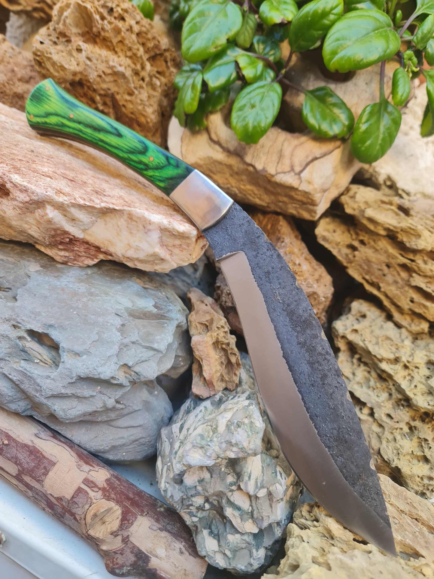 K103 Handmade Curved Knife - Carbon & Resin wood