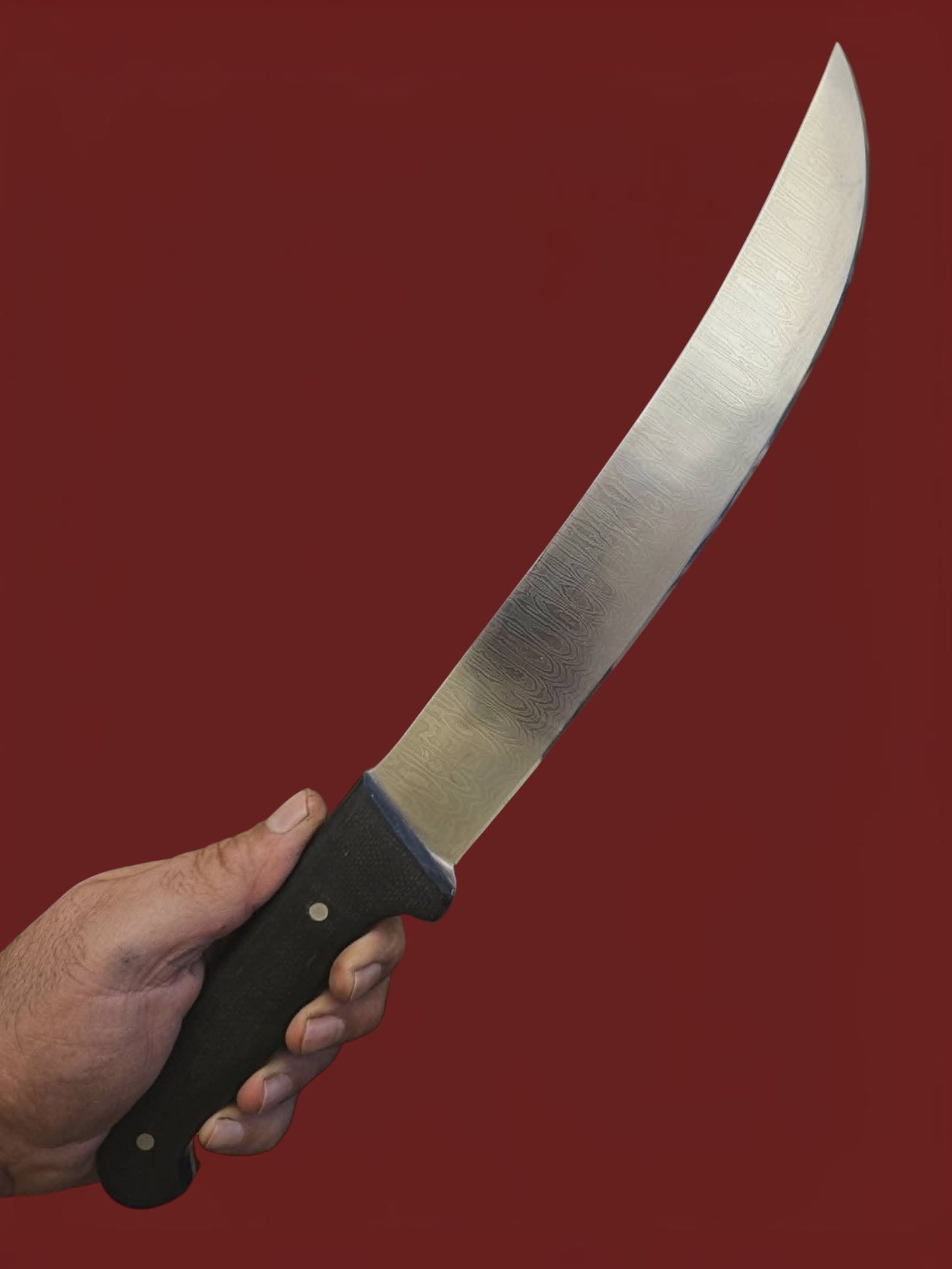 R046 Oriental Chef Knife - Stainless Damascus & Micarta