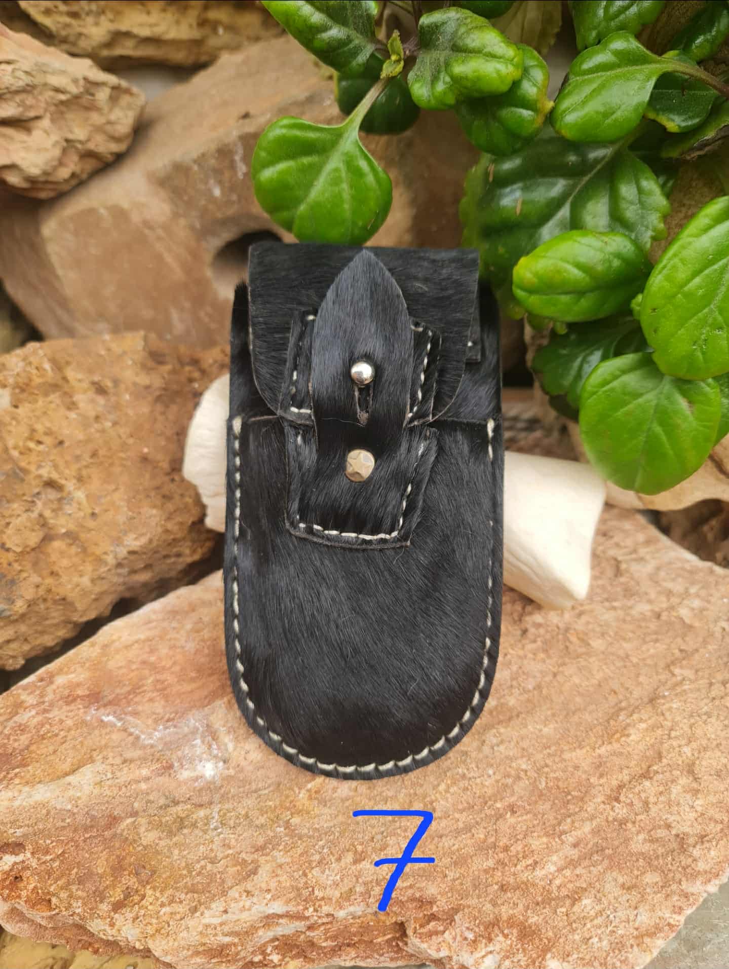 Luxury Ibex Leather Sheath with Natural Hair for Folding Knives