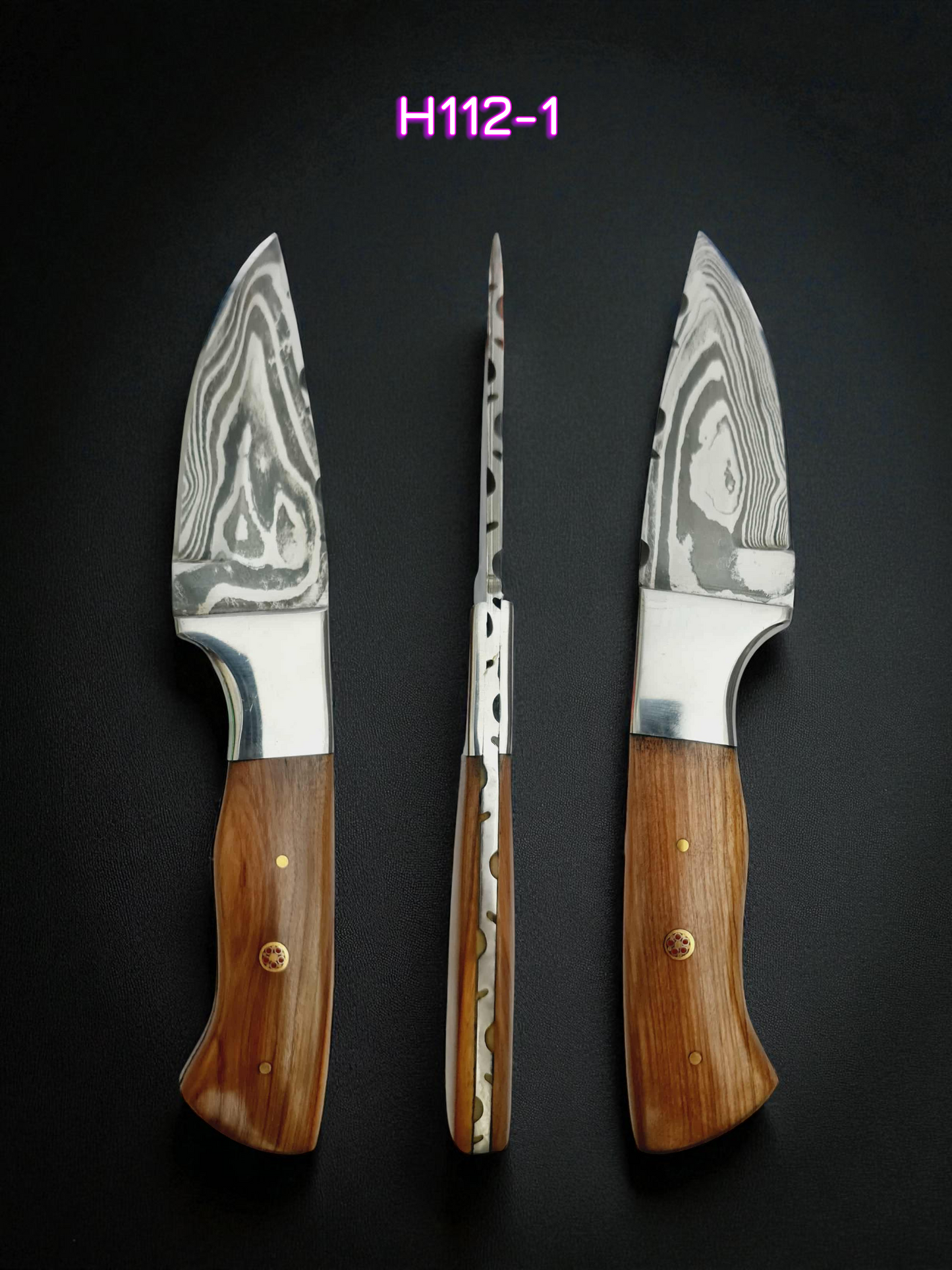 H112 Handmade Skinner Knife - Damascus Steel & Olive wood