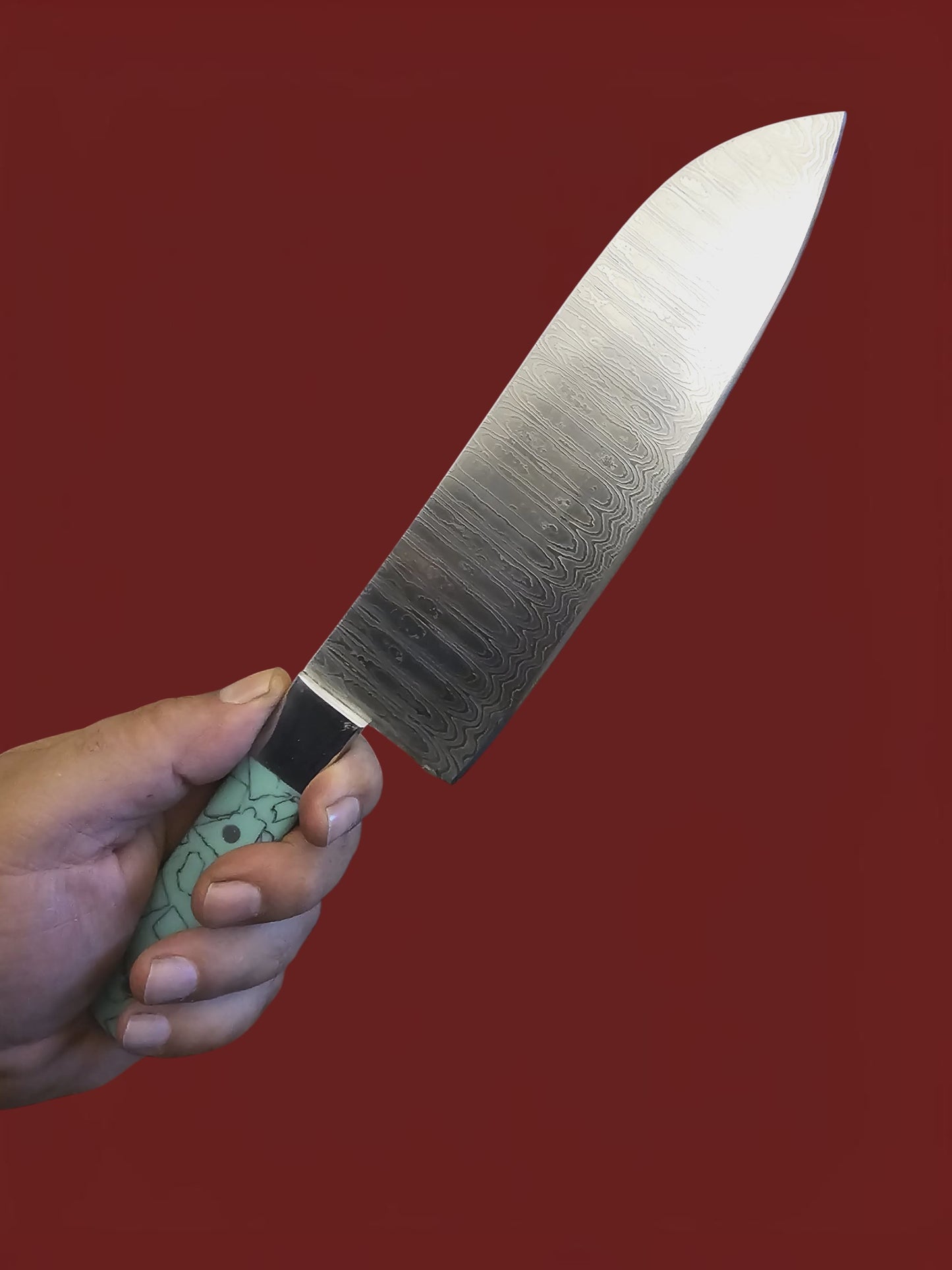 R043 Santoku - Stainless Damascus & Resin