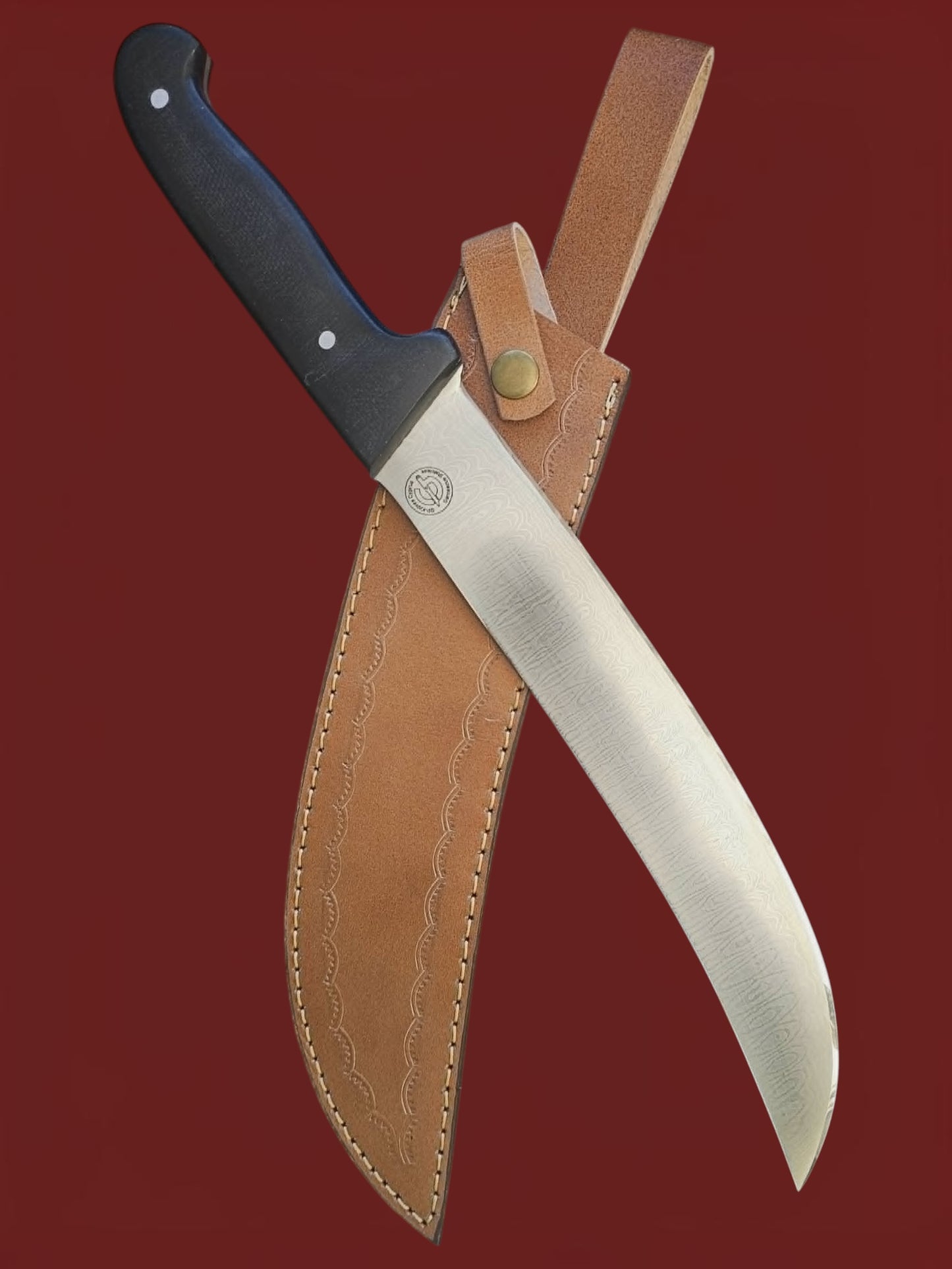 R046 Oriental Chef Knife - Stainless Damascus & Micarta