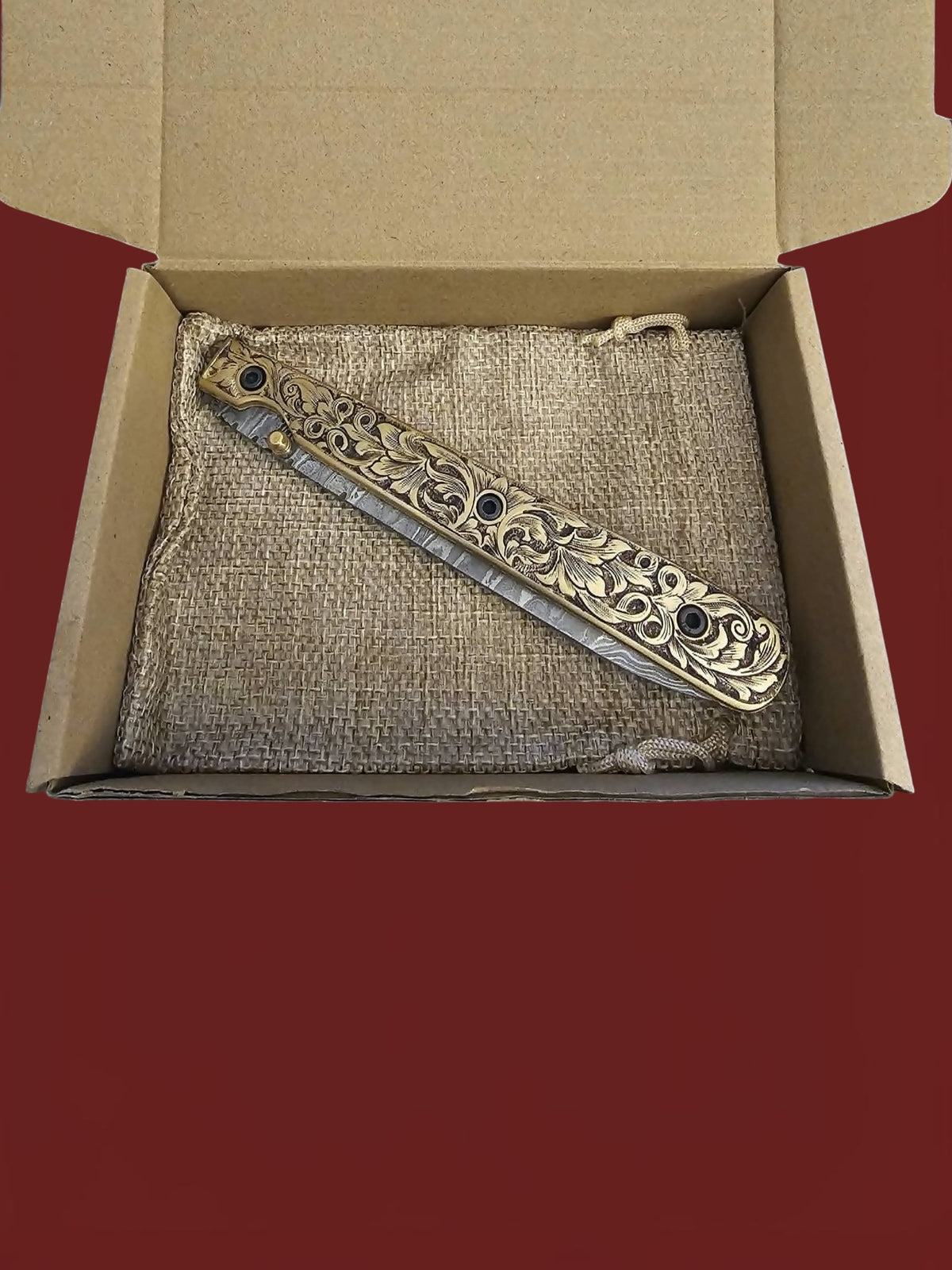 F114 Stiletto - Stainless Damascus & Brass